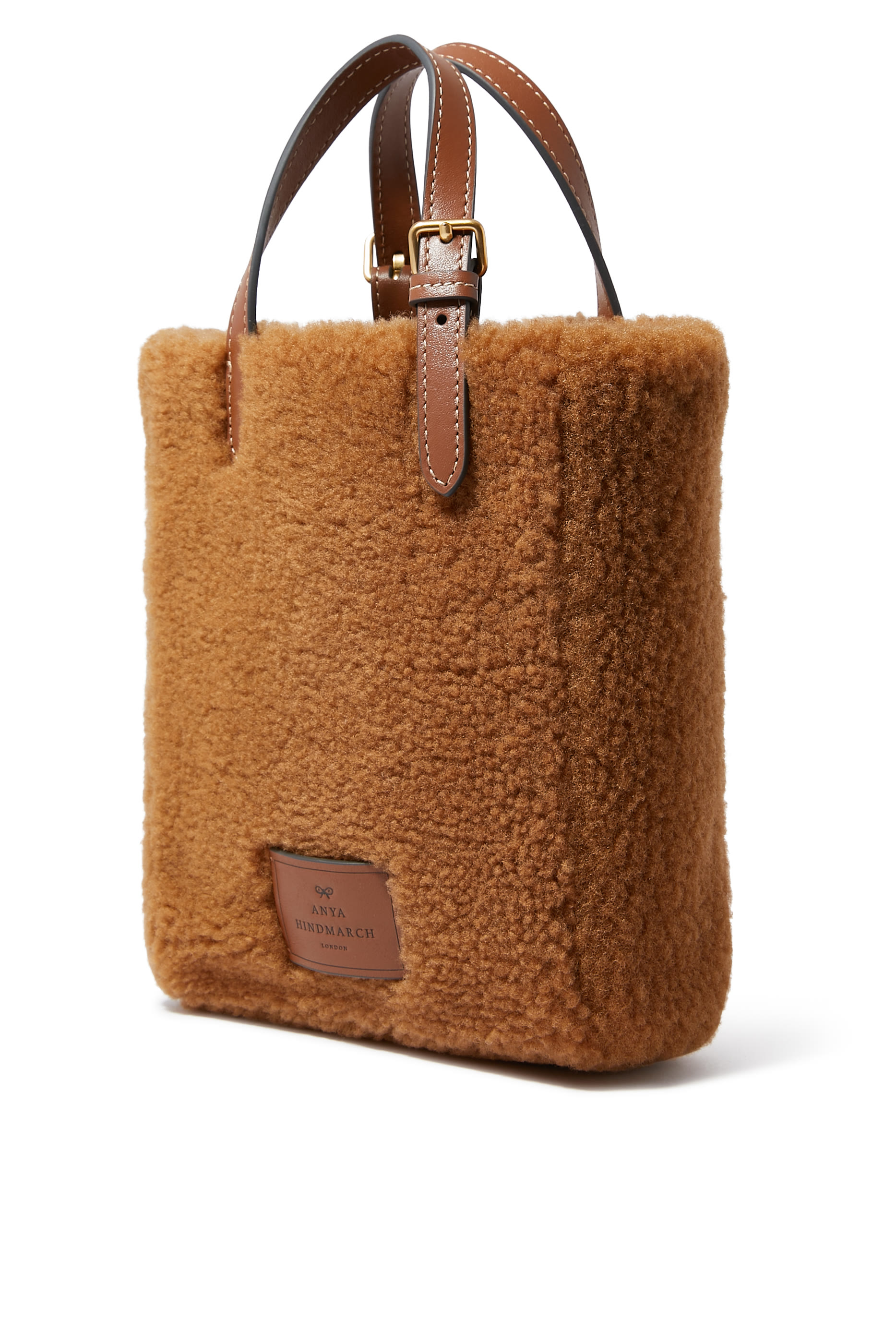 Mini N/S Eyes Shearling Crossbody Tote Bag