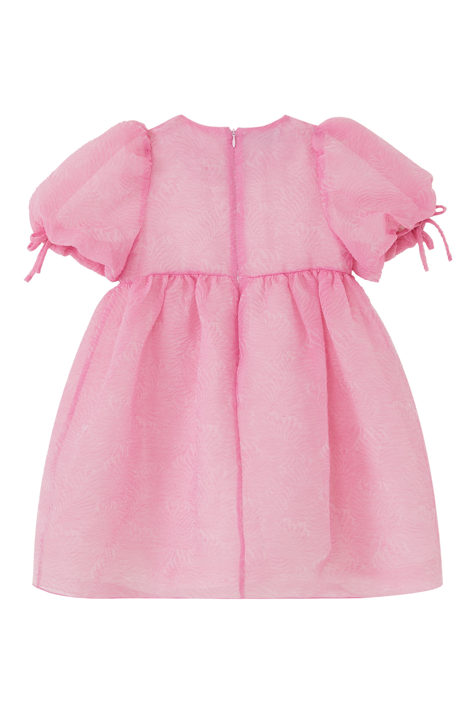 Kids Puff-Sleeve Textured Organza Dress