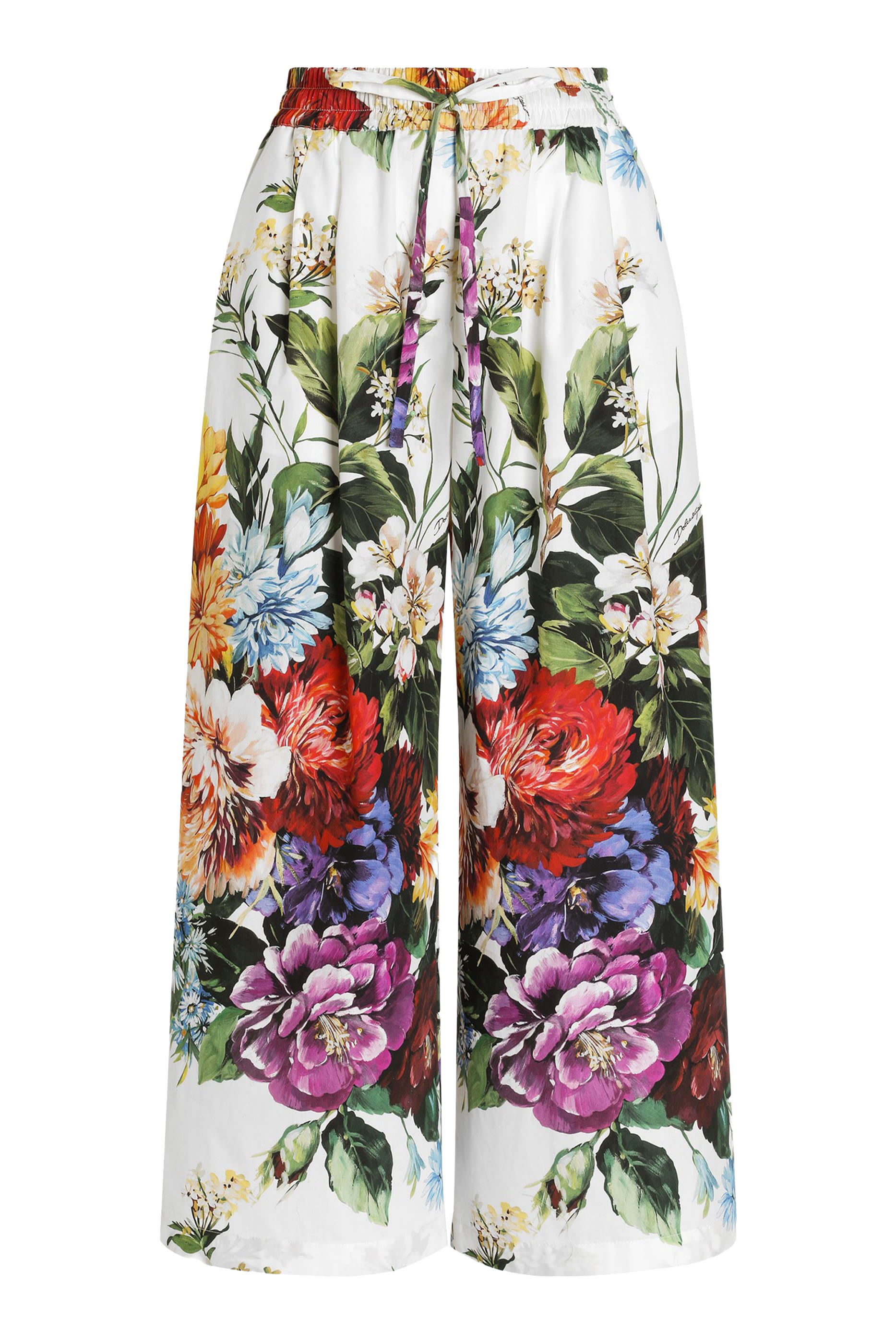 Flower Bouquet-Print Poplin Trousers