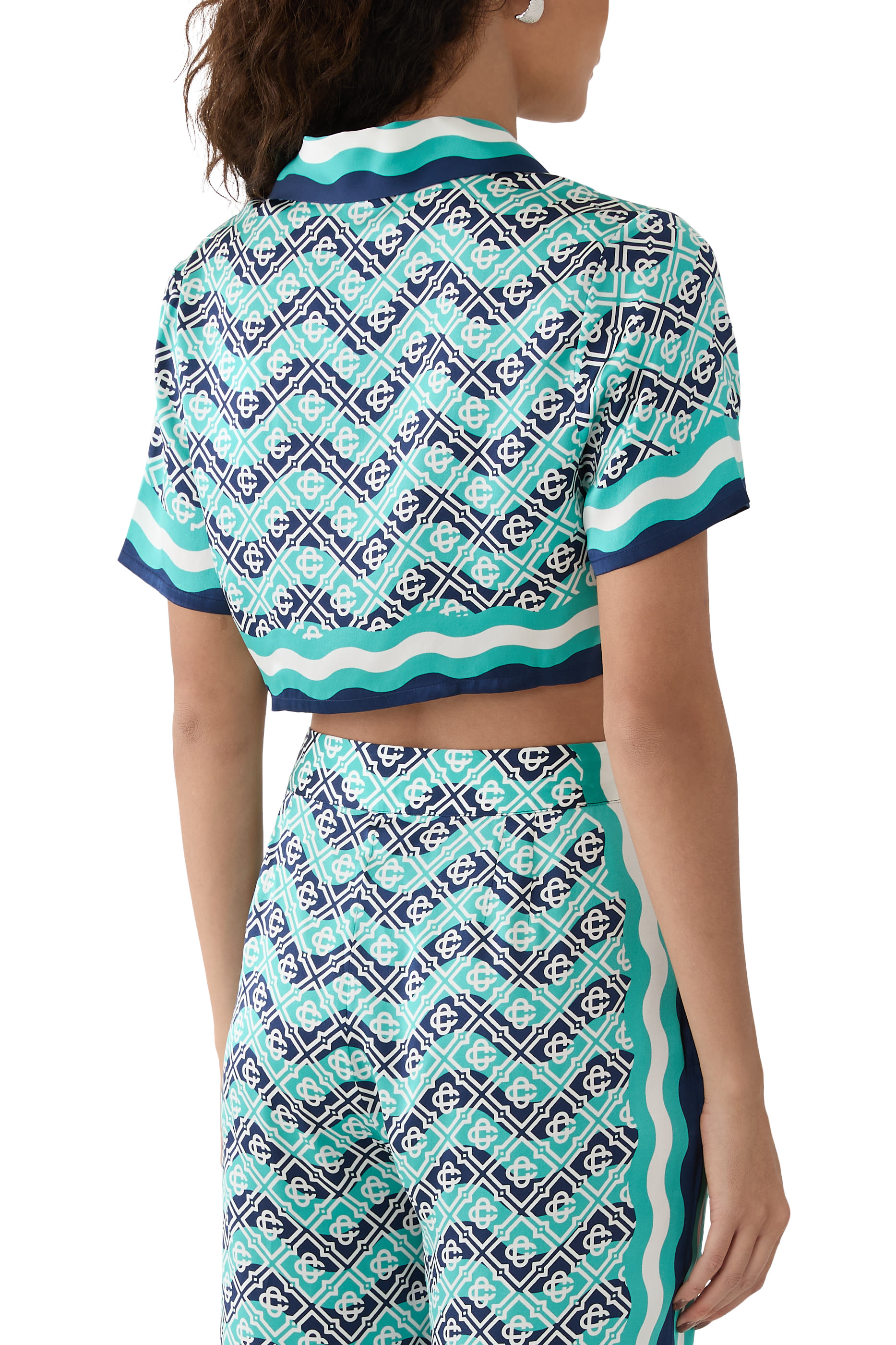 Monogram Wave Cropped Silk Shirt