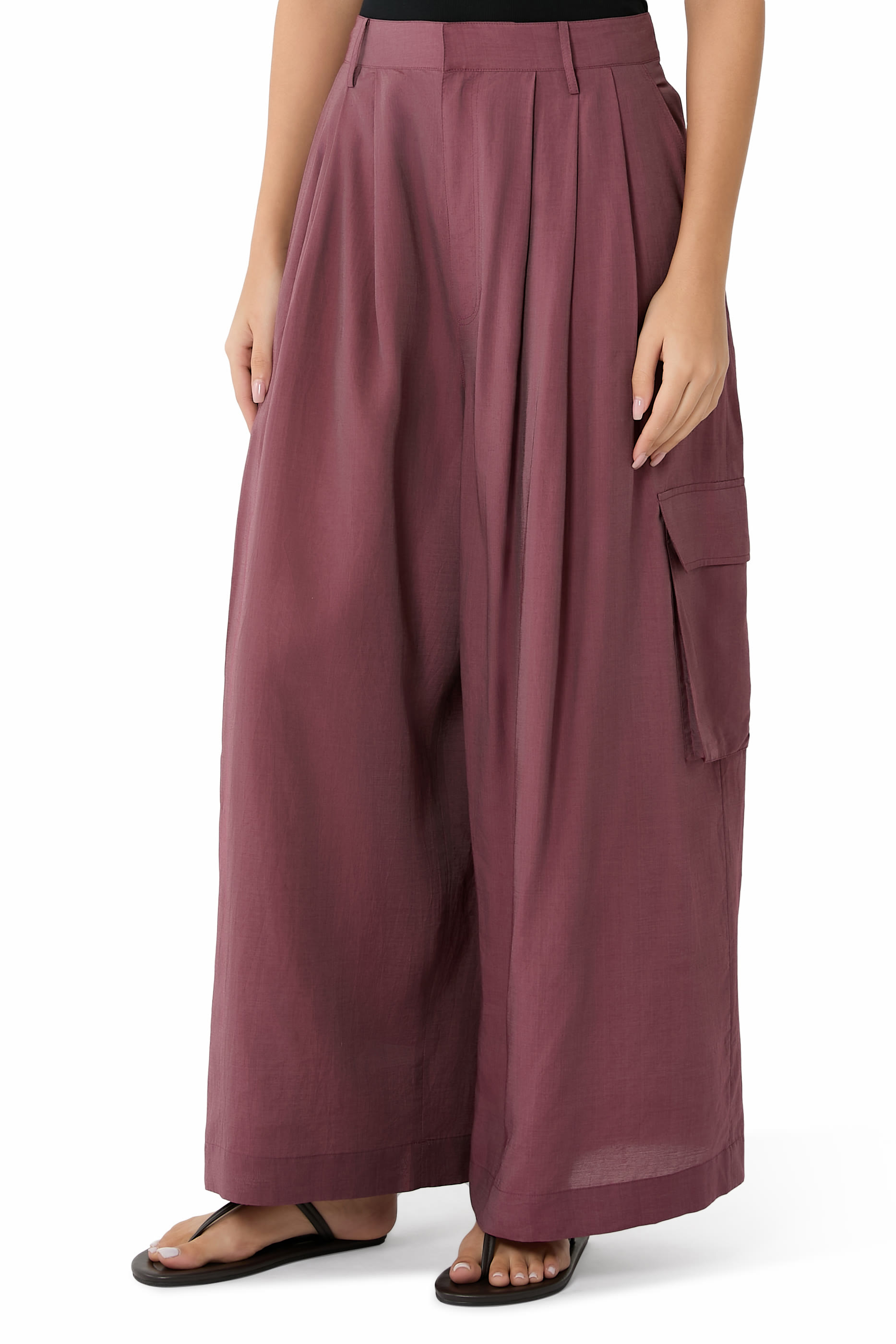 Silk Voile Cargo Triple Pleat Pants