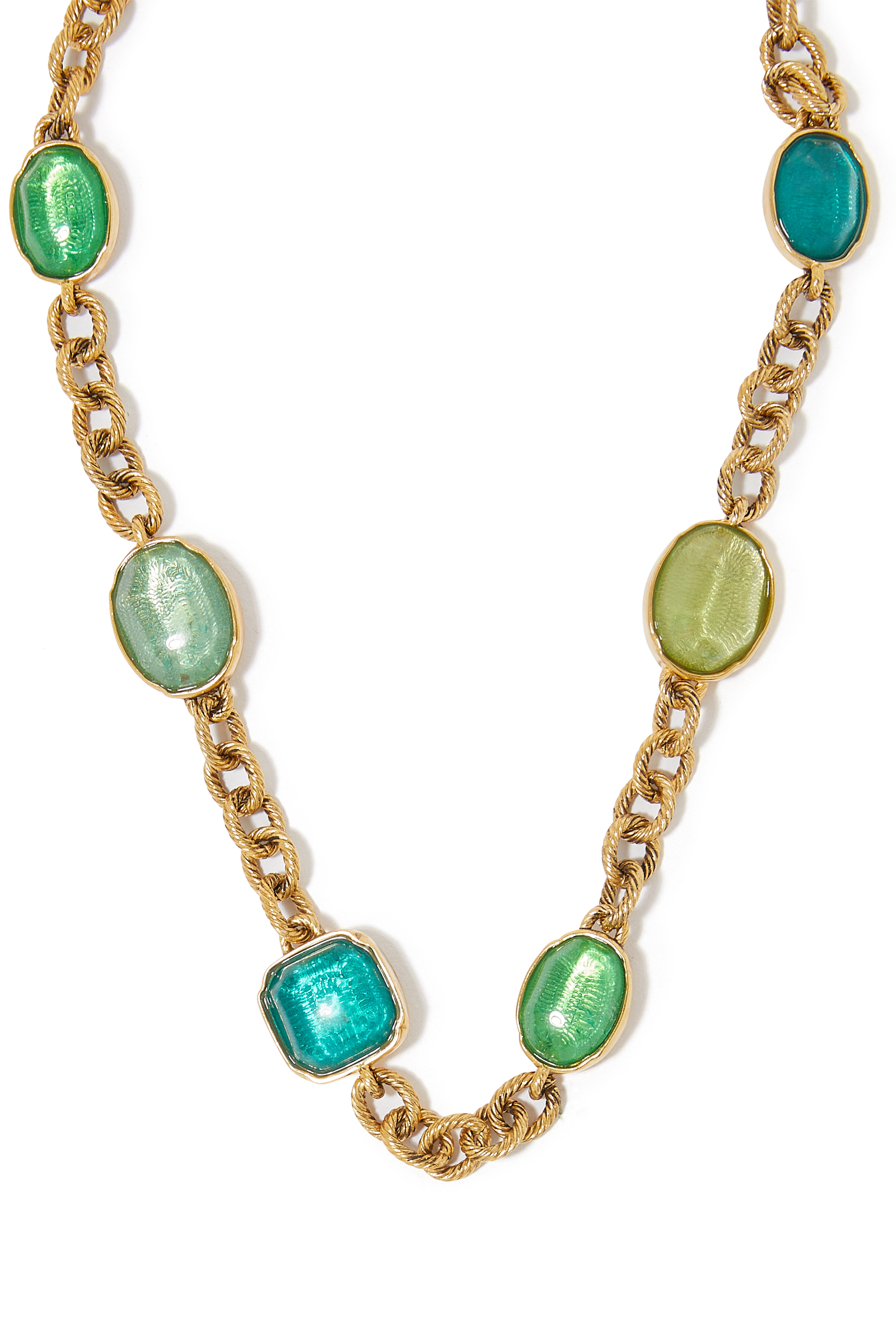Cabochons Necklace, 24k Gold-Plated Brass with Rock Crystal