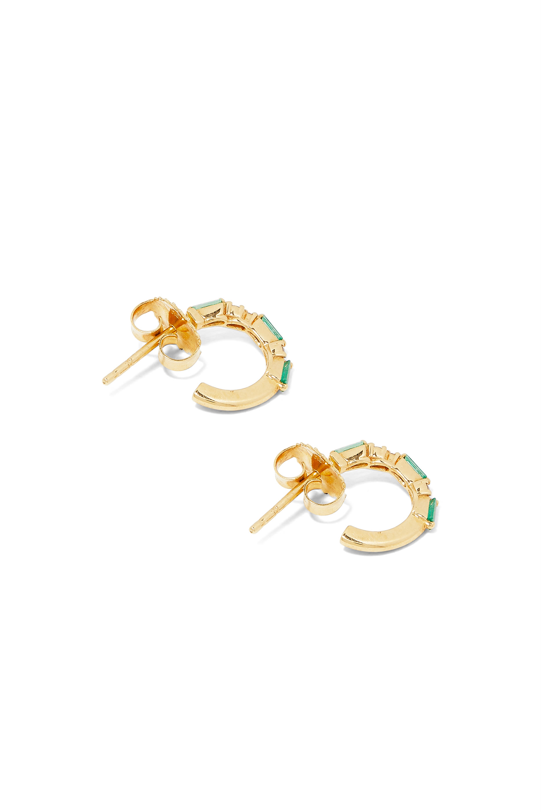 Thin Mini Emerald And Diamond Hoop Earrings