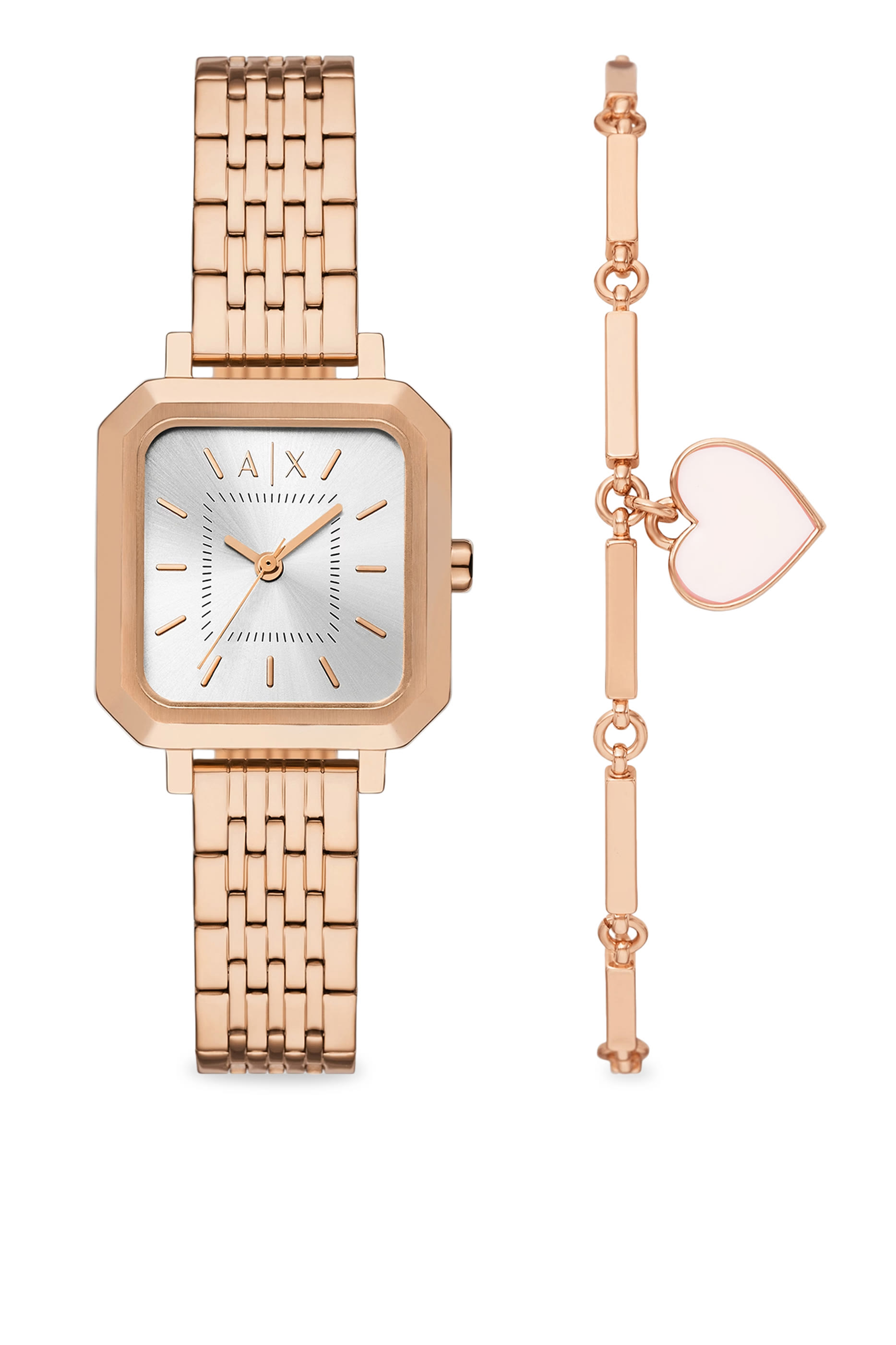 Three-Hand Stainless Steel Watch & Bracelet Set