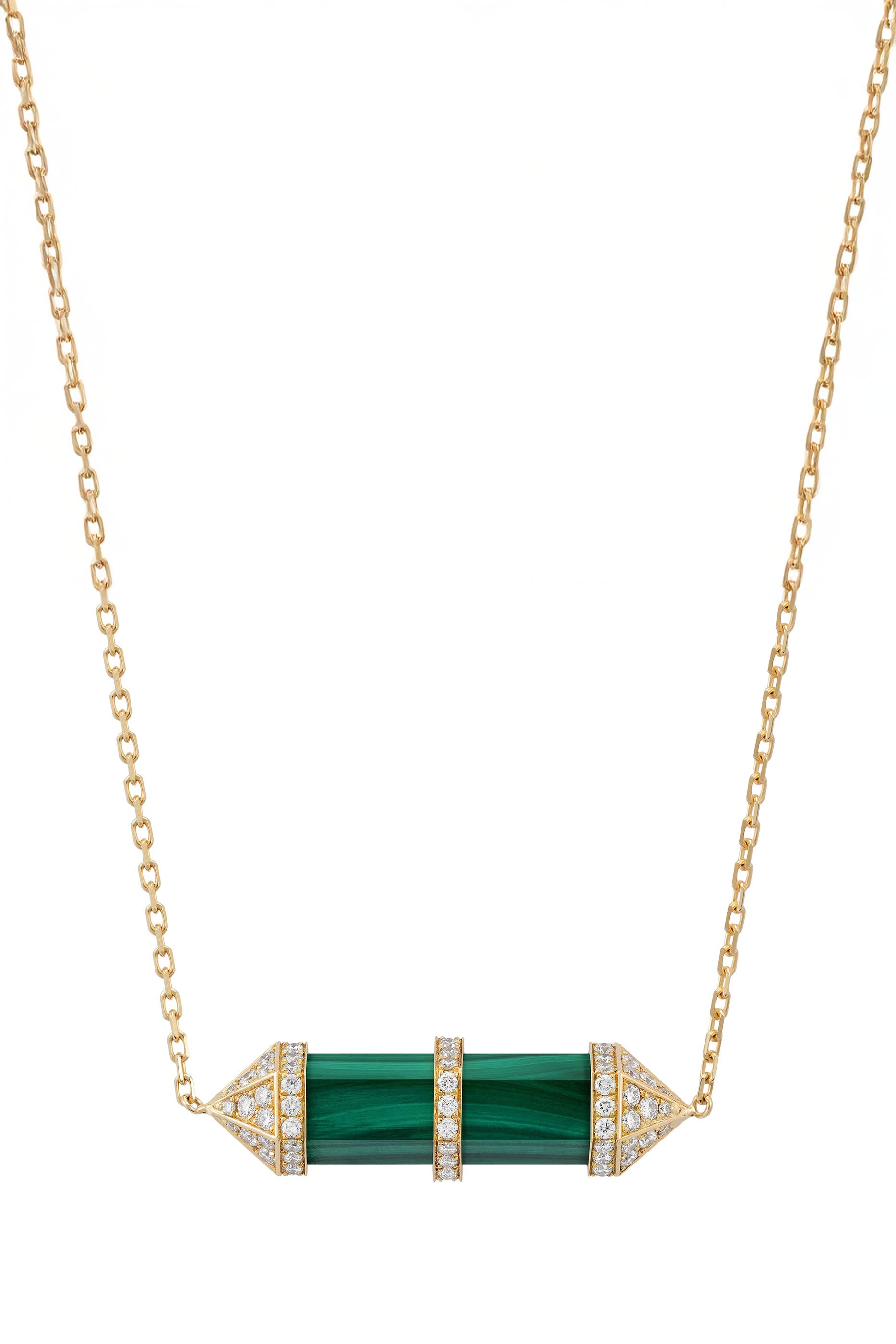 Chakra Medium Pendant Necklace, 18k Yellow Gold & Diamonds, Malachite