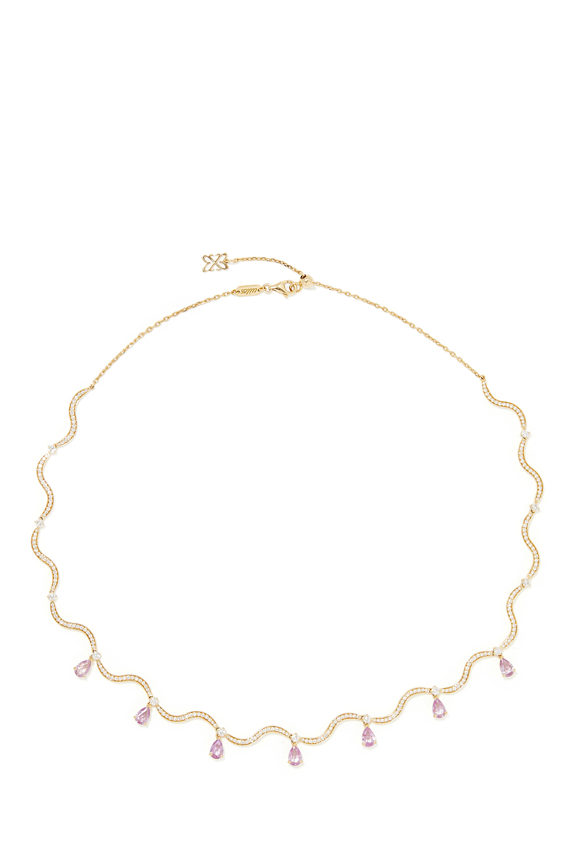 Dangling Wave Choker, 18k Yellow Gold with Sapphires & Diamonds