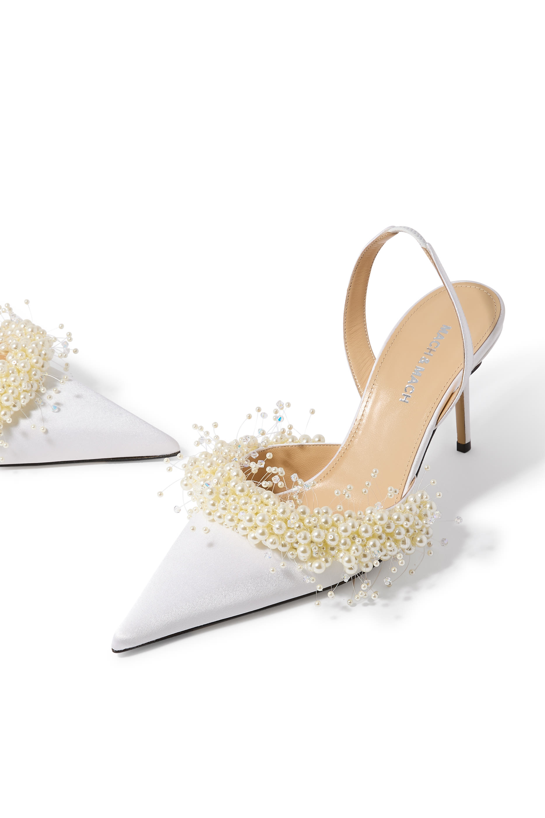 Floating Pearl Satin 85 Slingback Pumps