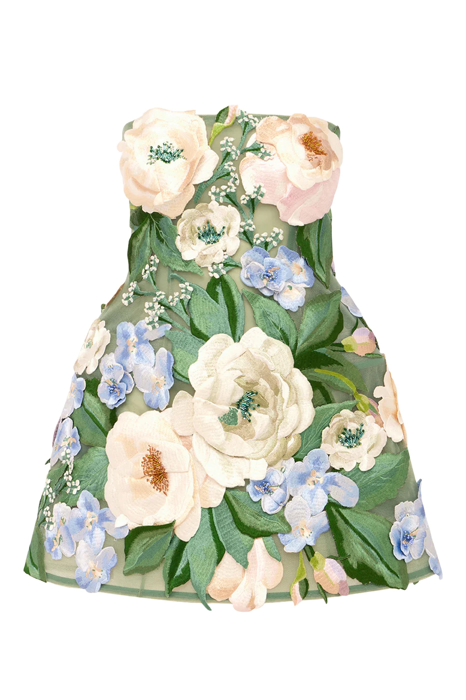 Roselle Floral Hand-Embroidered Bustier Mini Dress