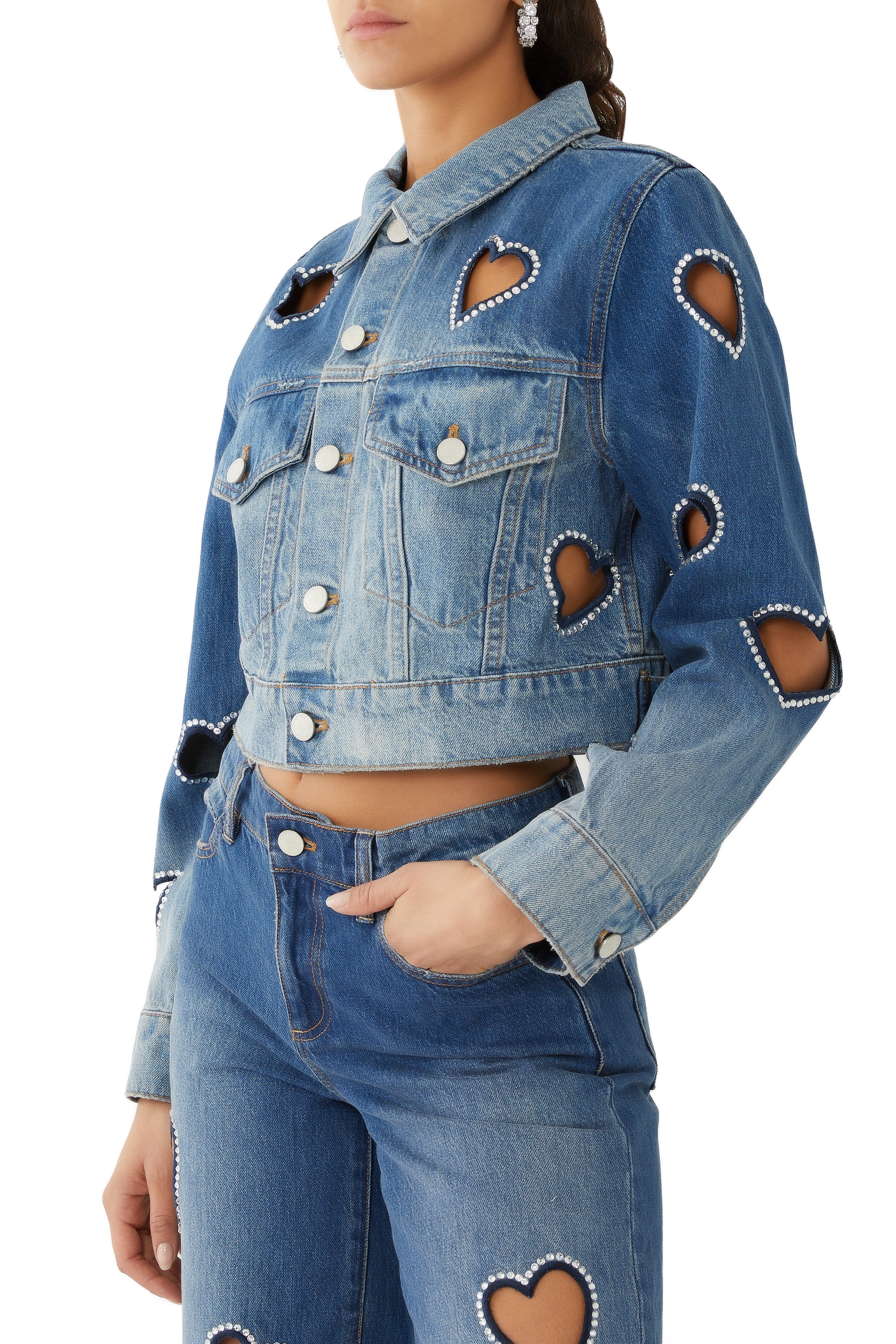 Jeff Heart Embellished Cropped Denim Jacket