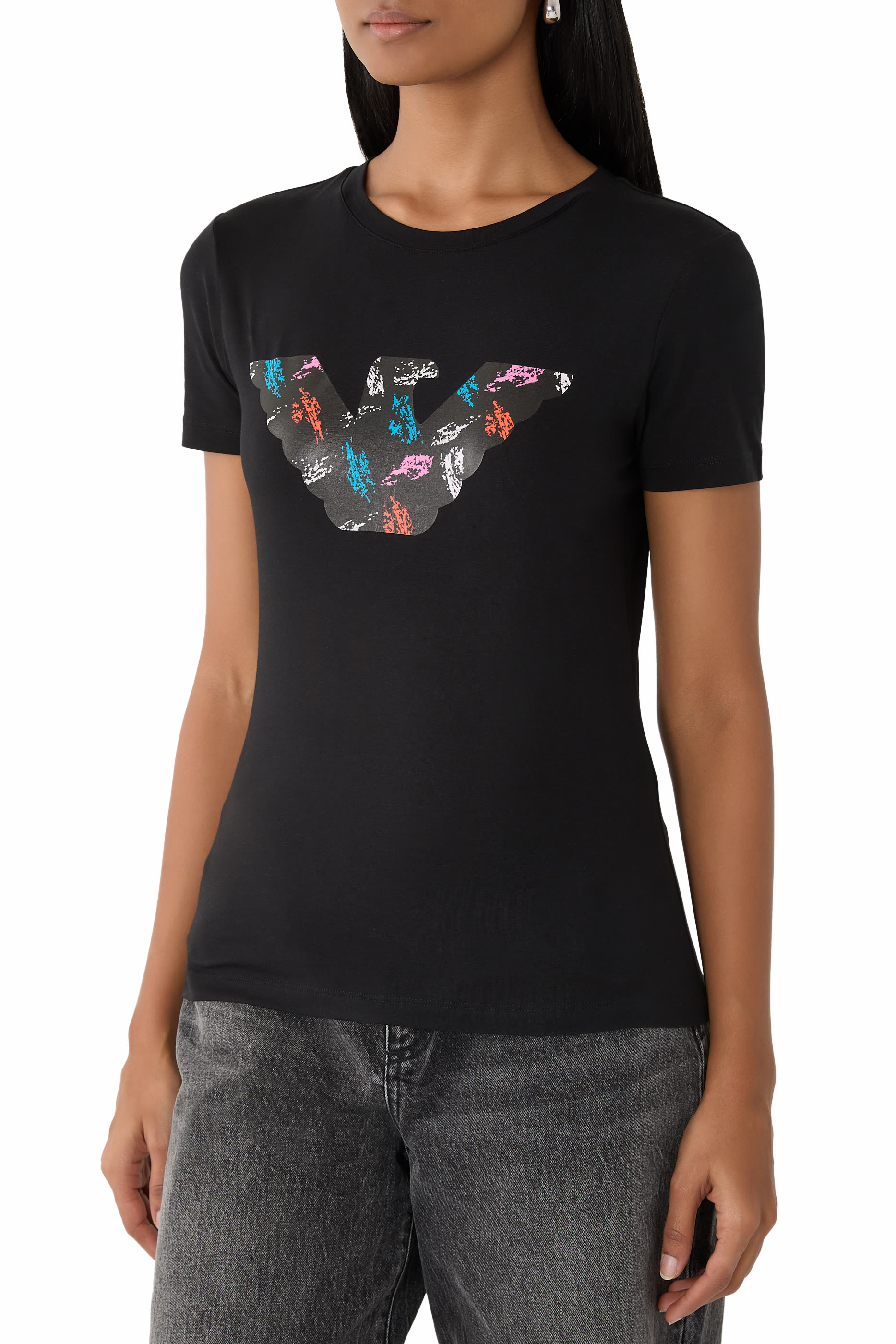 ASV Stretch-Jersey Slim-Fit T-Shirt with Oversized Eagle Pattern