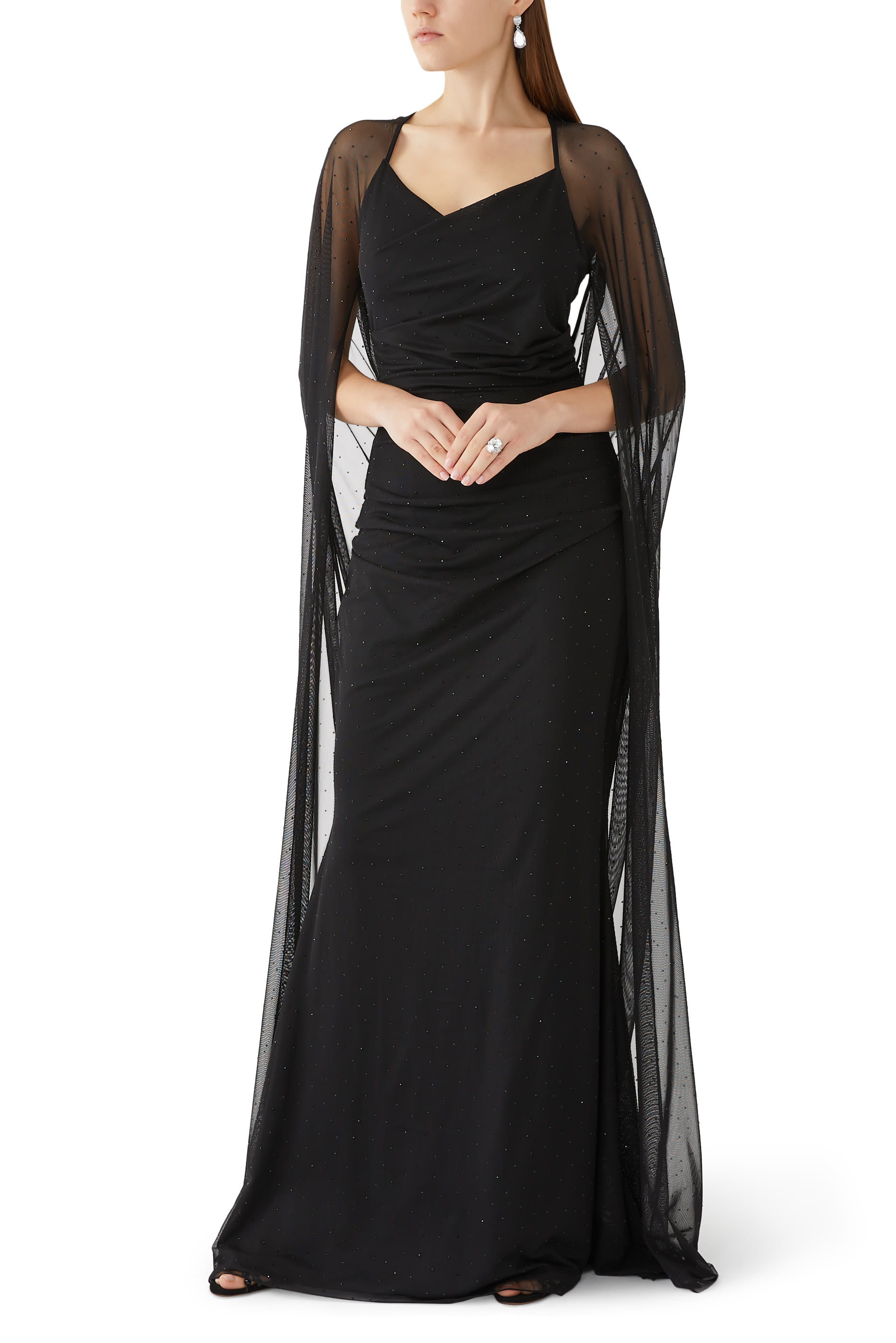 Cape Sleeve Long Evening Dress