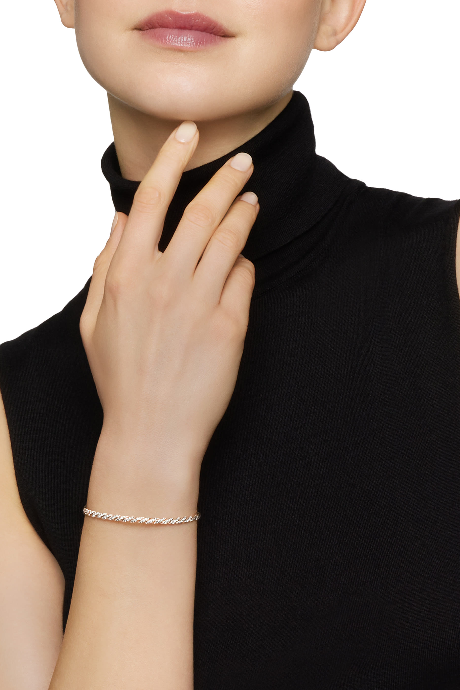 Sculpted Cable Flex Bracelet, 18K Rose Gold & Diamonds 