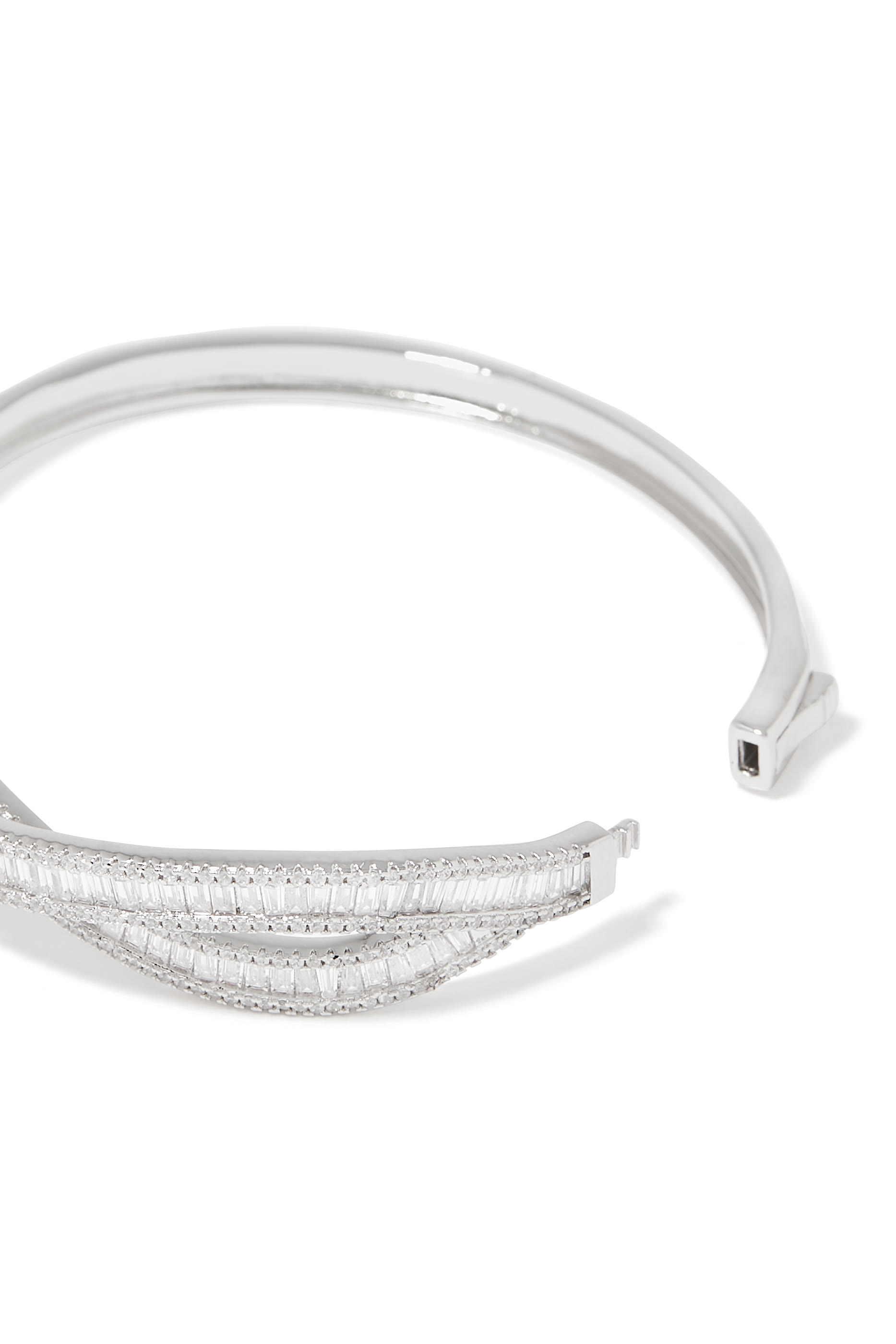 Double Layer Bangle, Rhodium-Plated Brass & Cubic Zirconia