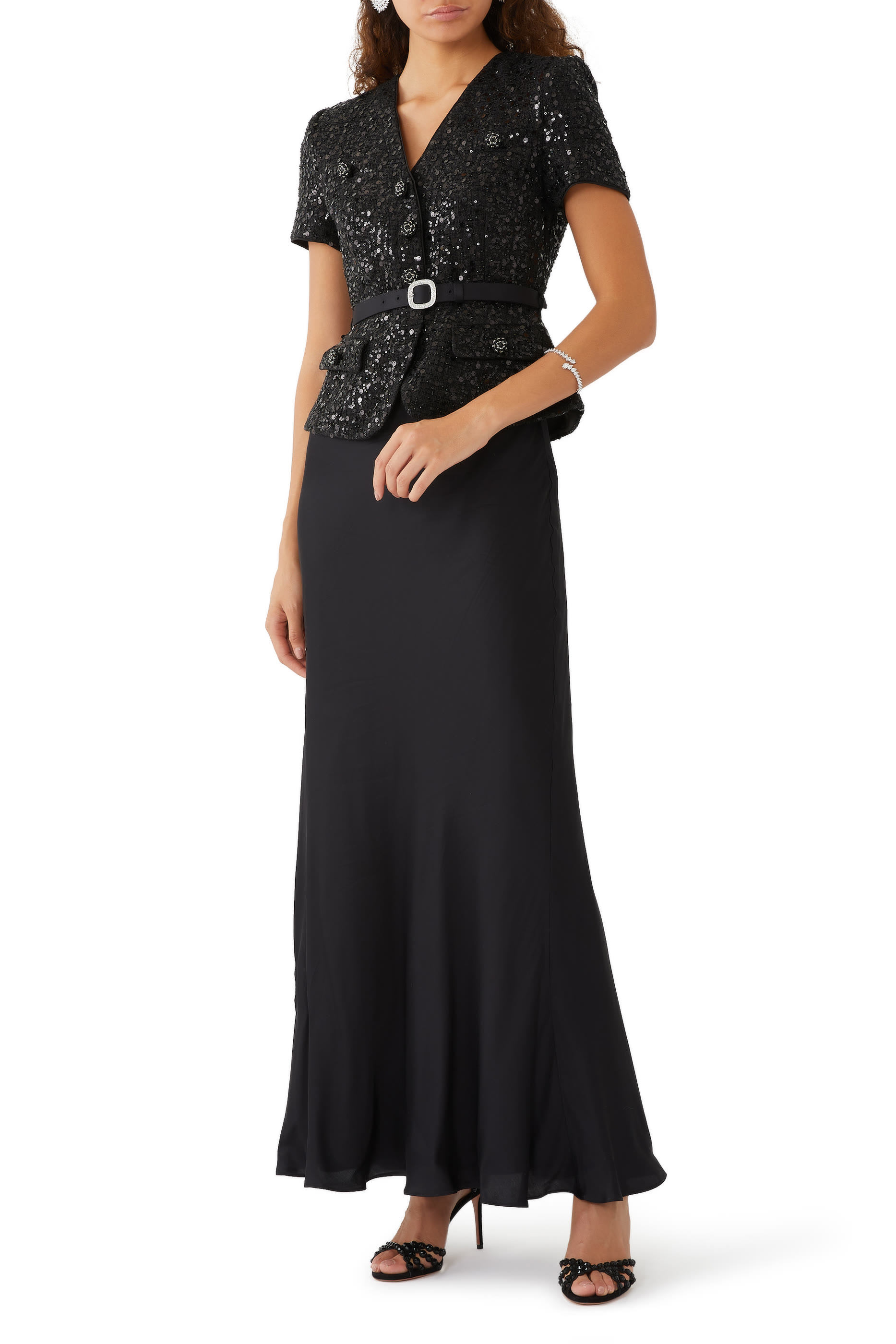 Sequin Boucle Maxi Dress