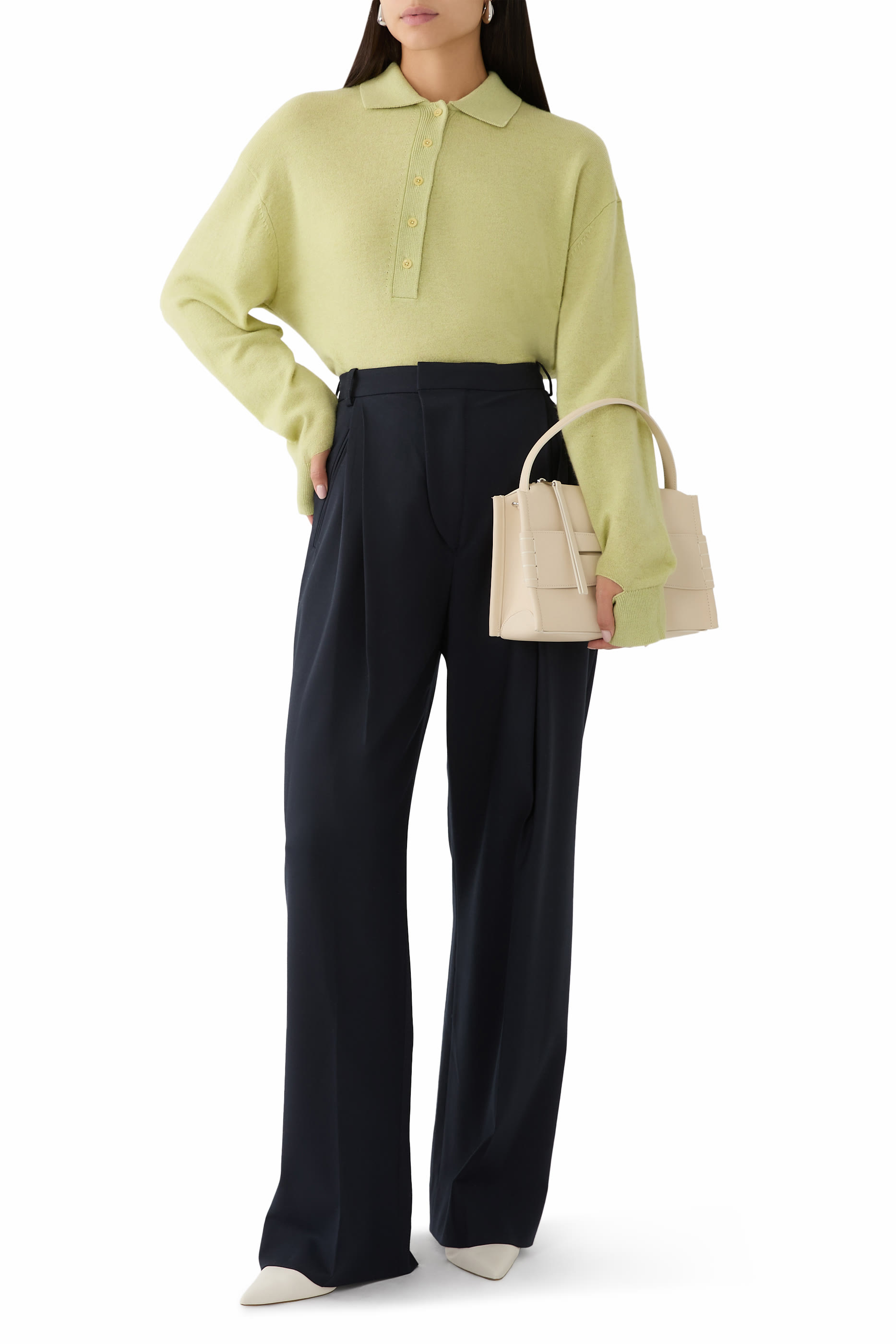 Washable Cashmere Easy Polo Crop Sweater