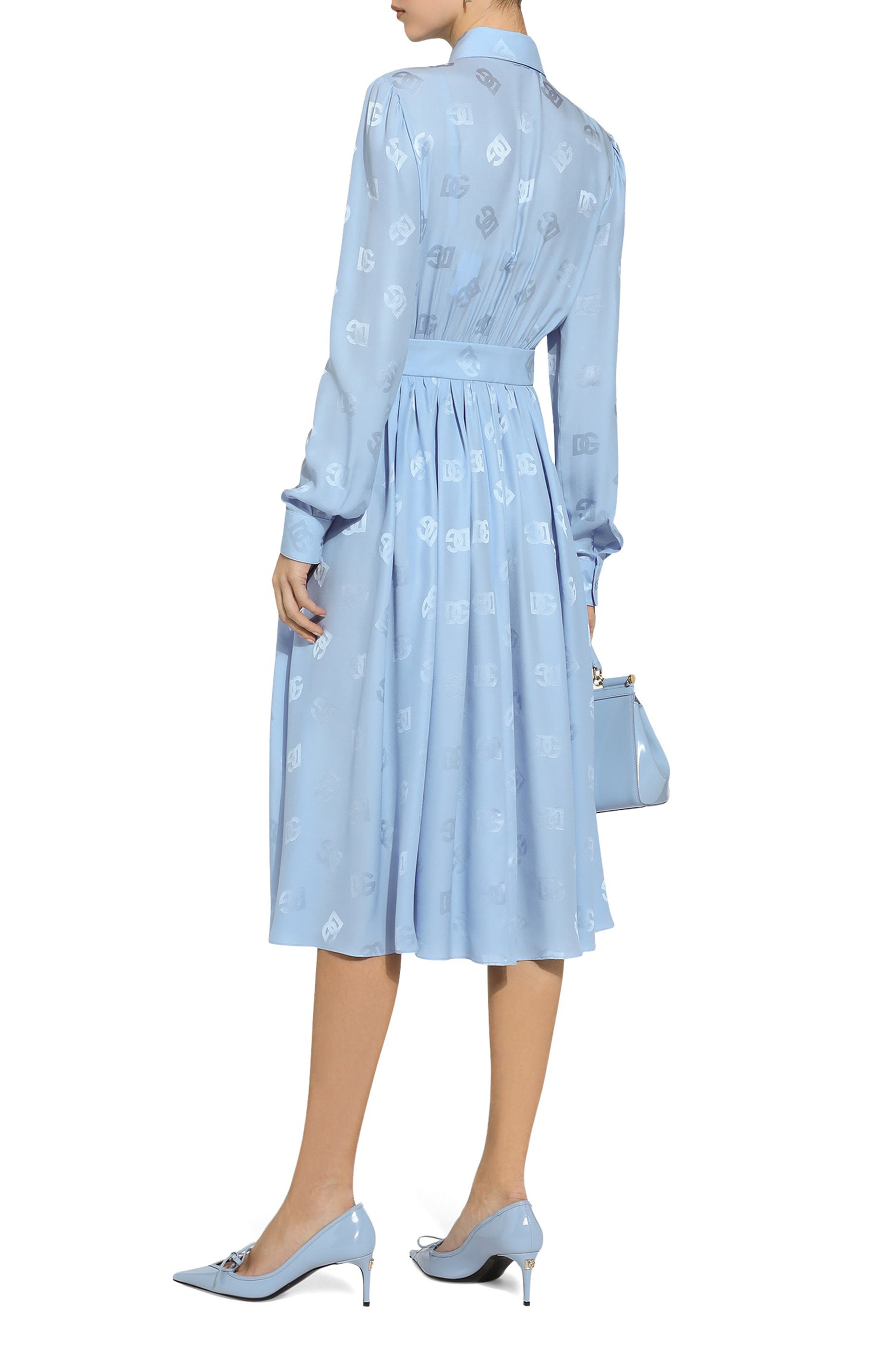 DG Logo Silk Satin Jacquard Shirt Dress