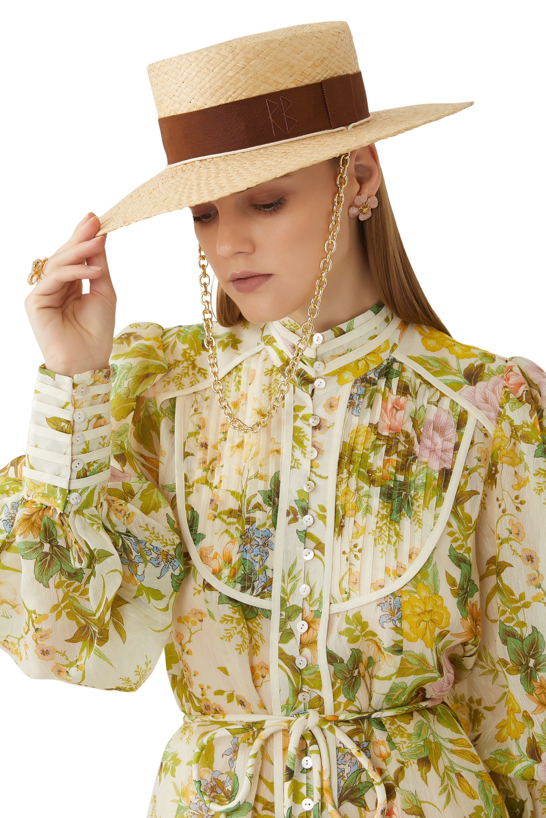 Chain Strap Straw Boater Hat