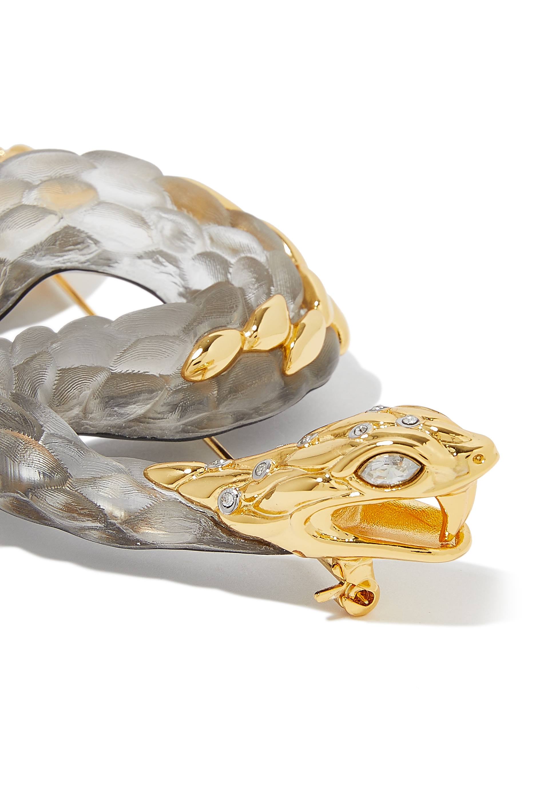 Serpent Lucite Pin, 14k Gold Plated Brass