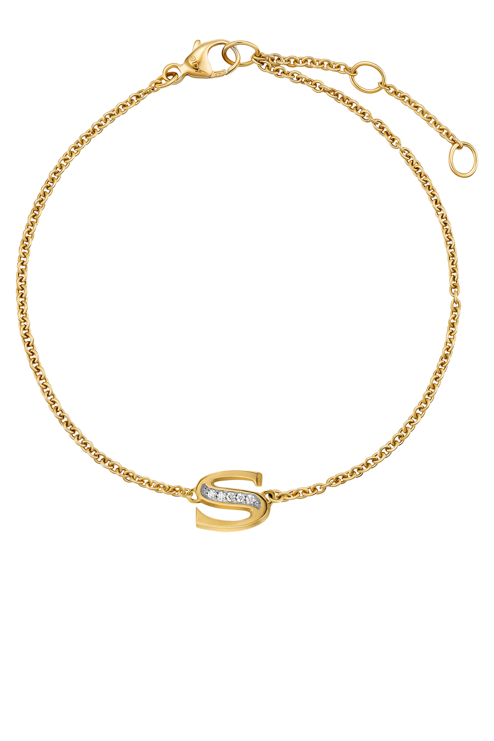 Petite Pavé S Initial Chain Bracelet, 18k Yellow Gold & Diamonds