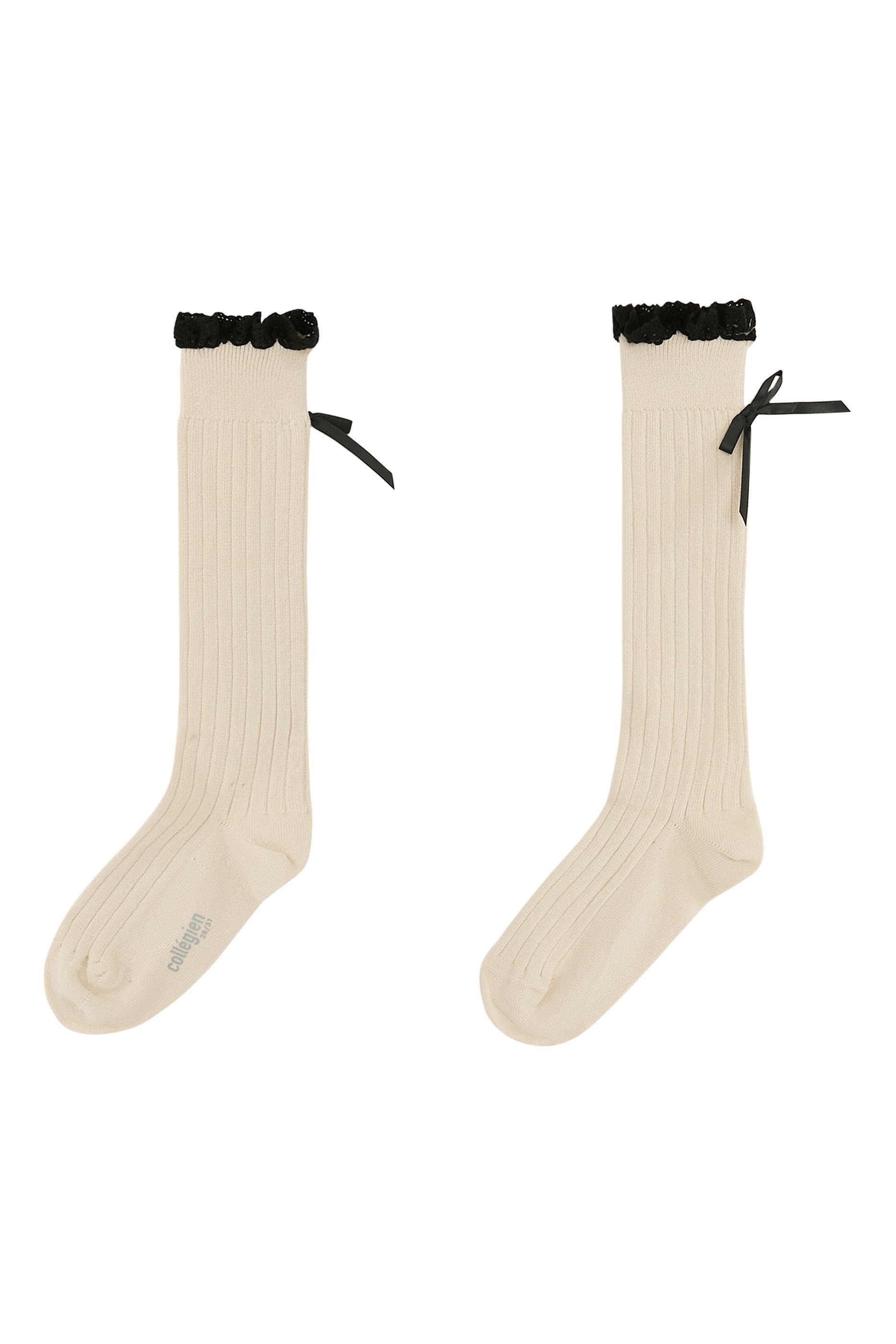 Kids Domitille Ribbed Knee-High Lace and Bow Socks