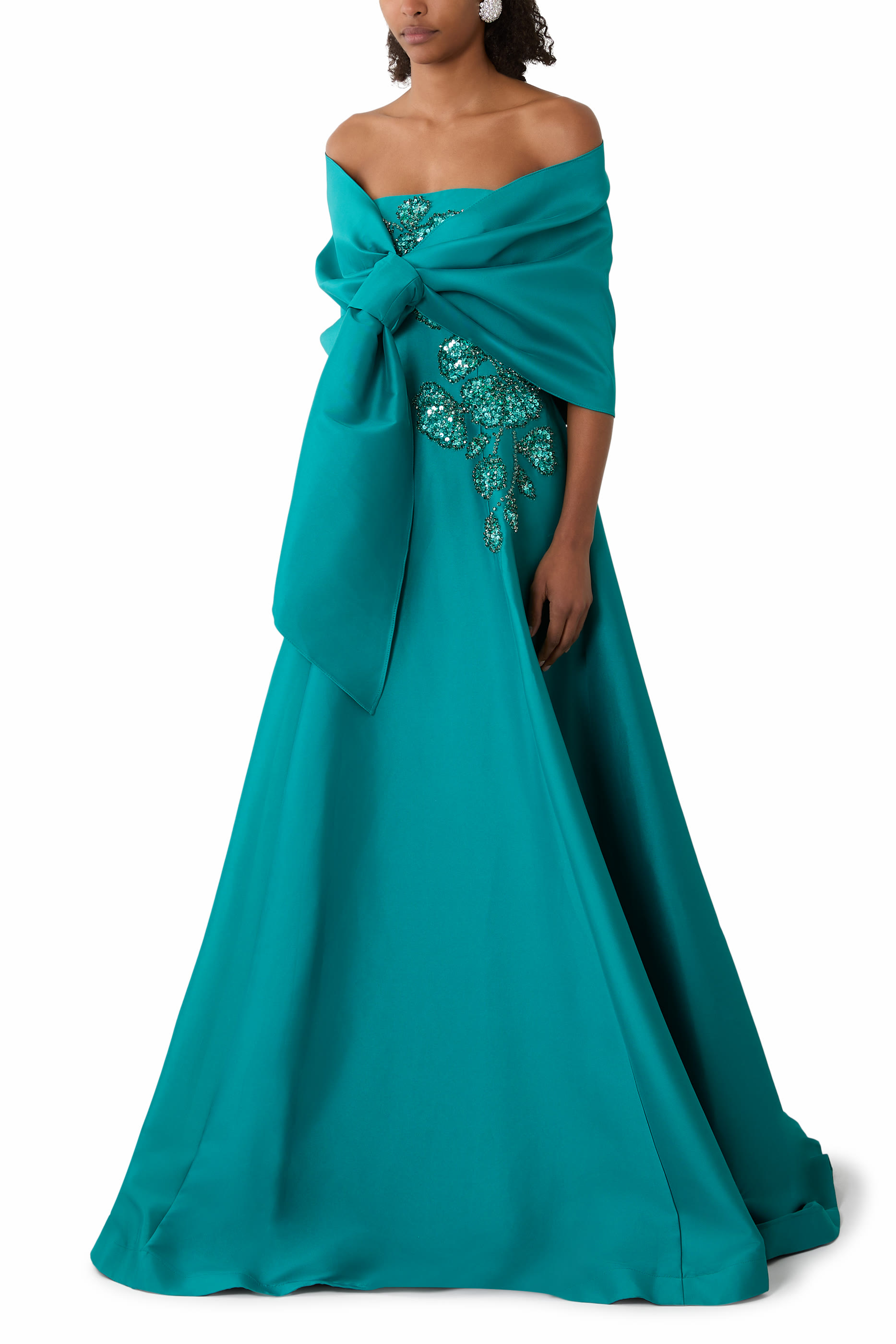 Intricate Floral Appliqu&eacute; Strapless A-Line Gown