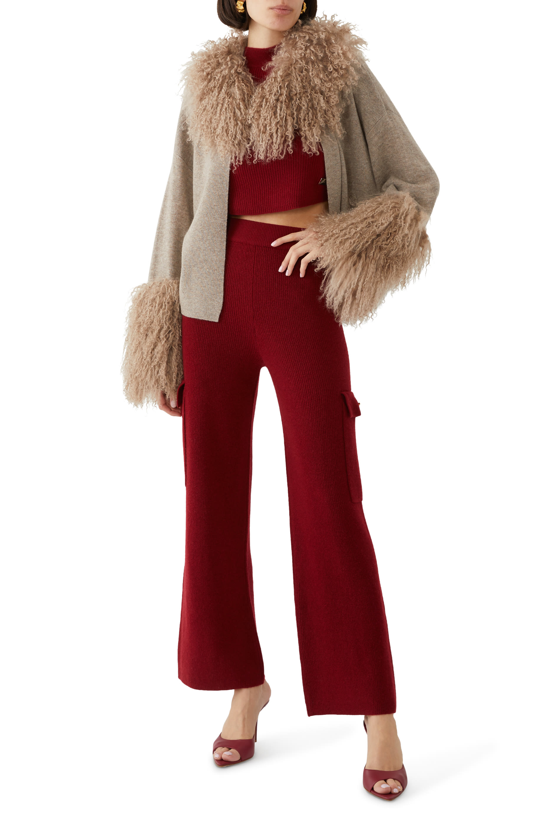 Cable Knit Jacket with Shearling Collar & Cuffs