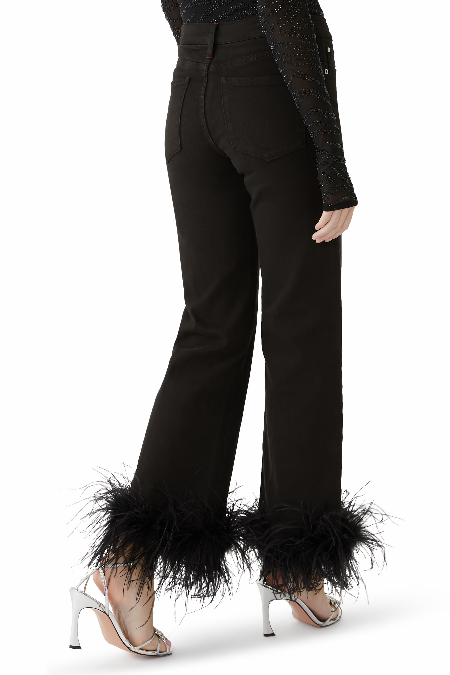 Feather-Cuff Roxie Flared Jeans