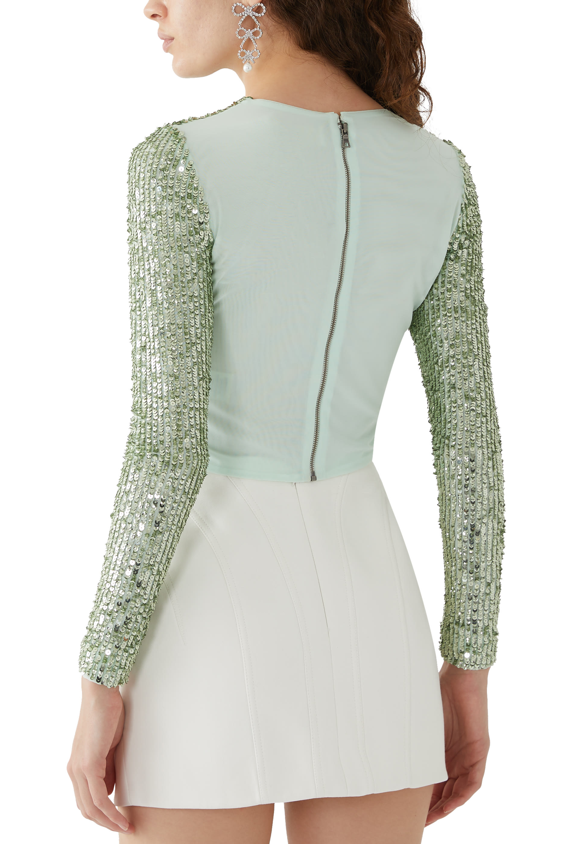 Delaina Embellished Long Sleeve Crop Top