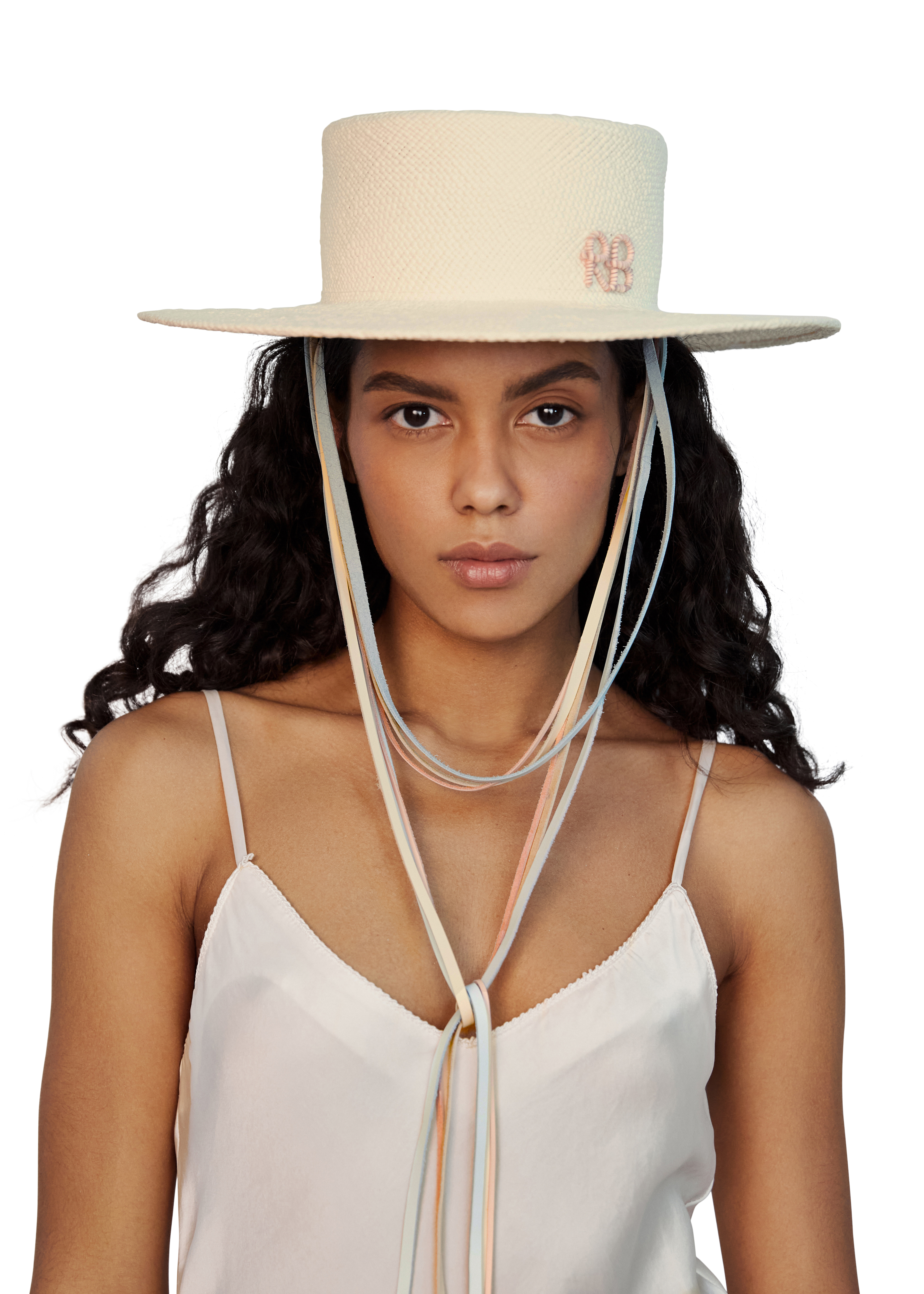 Boater Hat With Neck Tie And Chin Strap