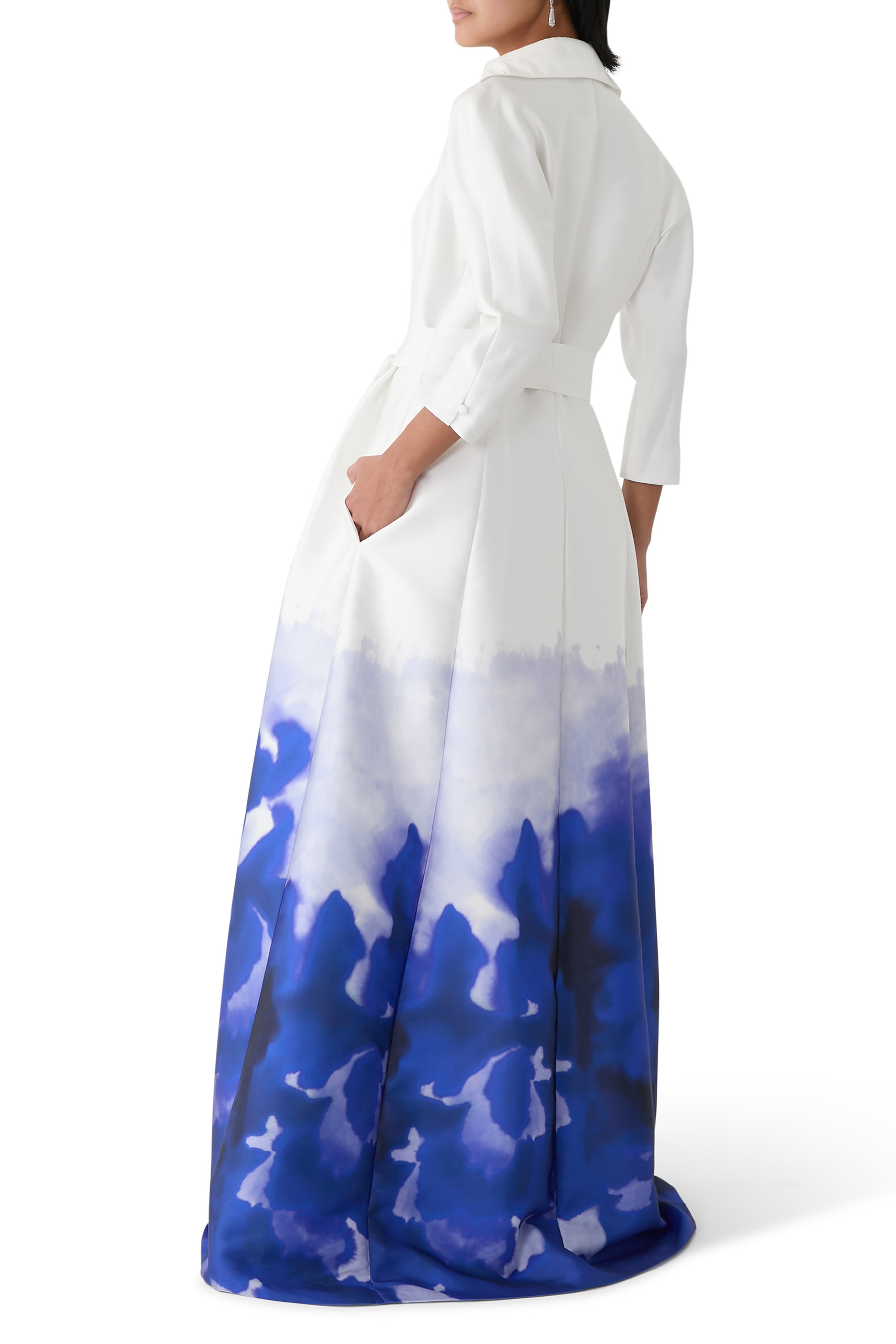 Mikado Watercolor Border Print Shirt Gown