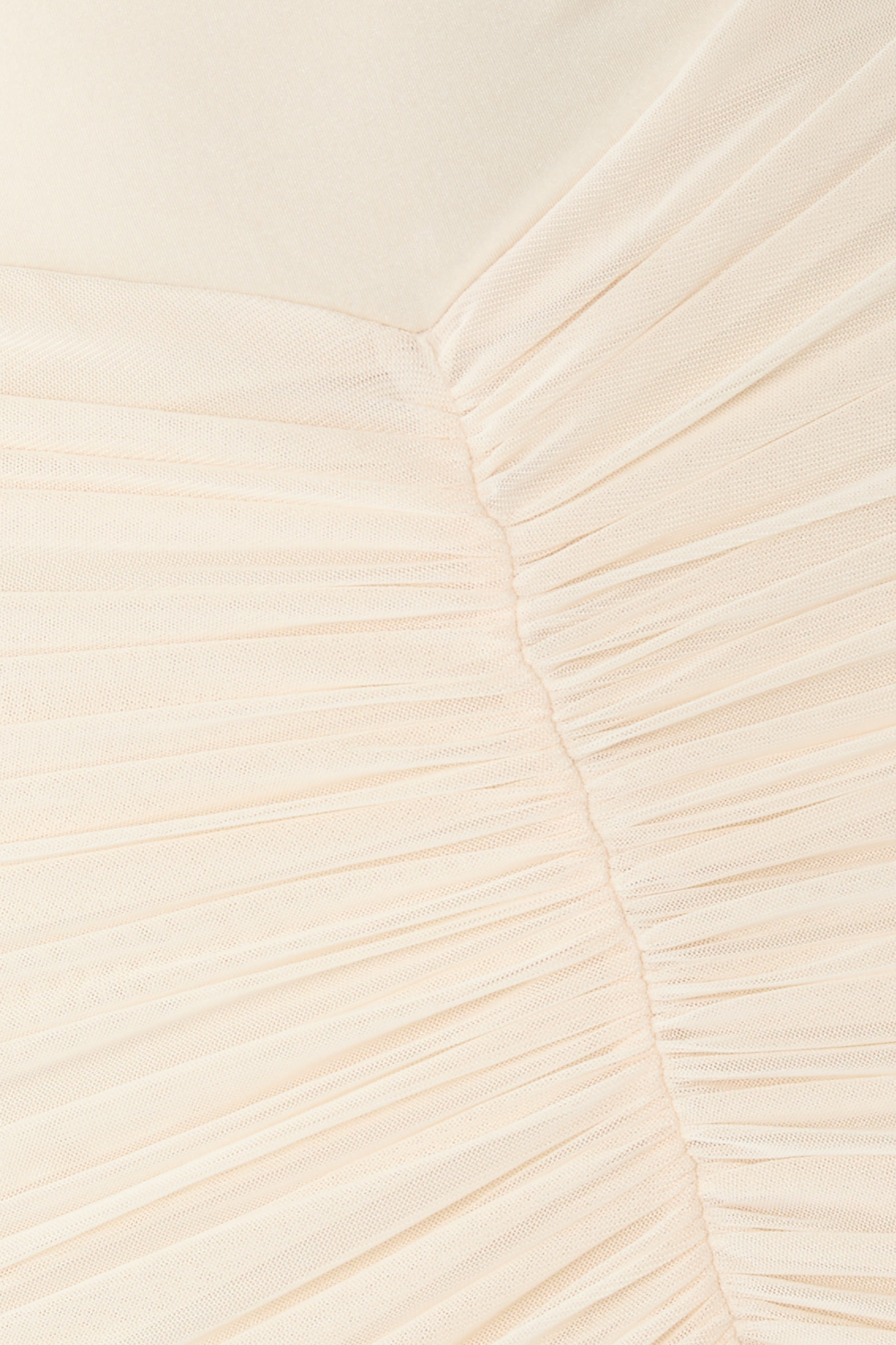  Ruched Off-Shoulder Sheer-Skirt Gown 