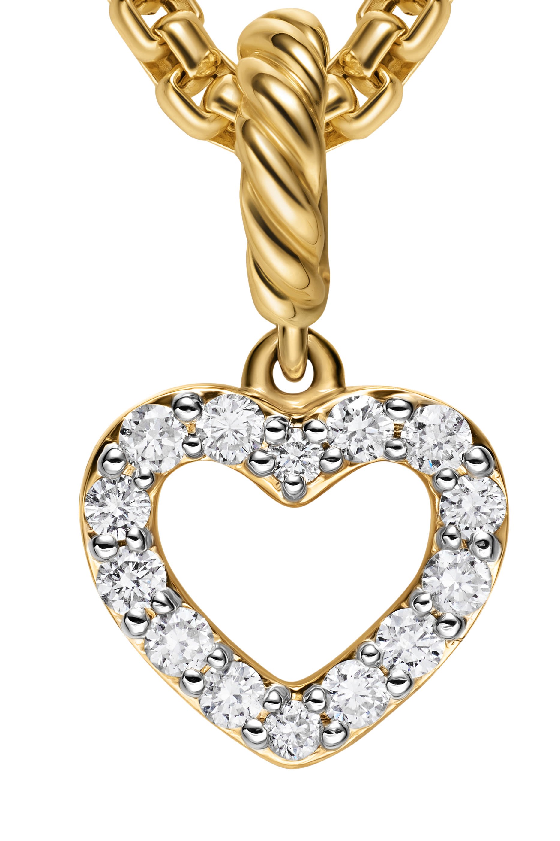 Micro Pavé Open Heart Amulet, 18k Yellow Gold & Diamonds
