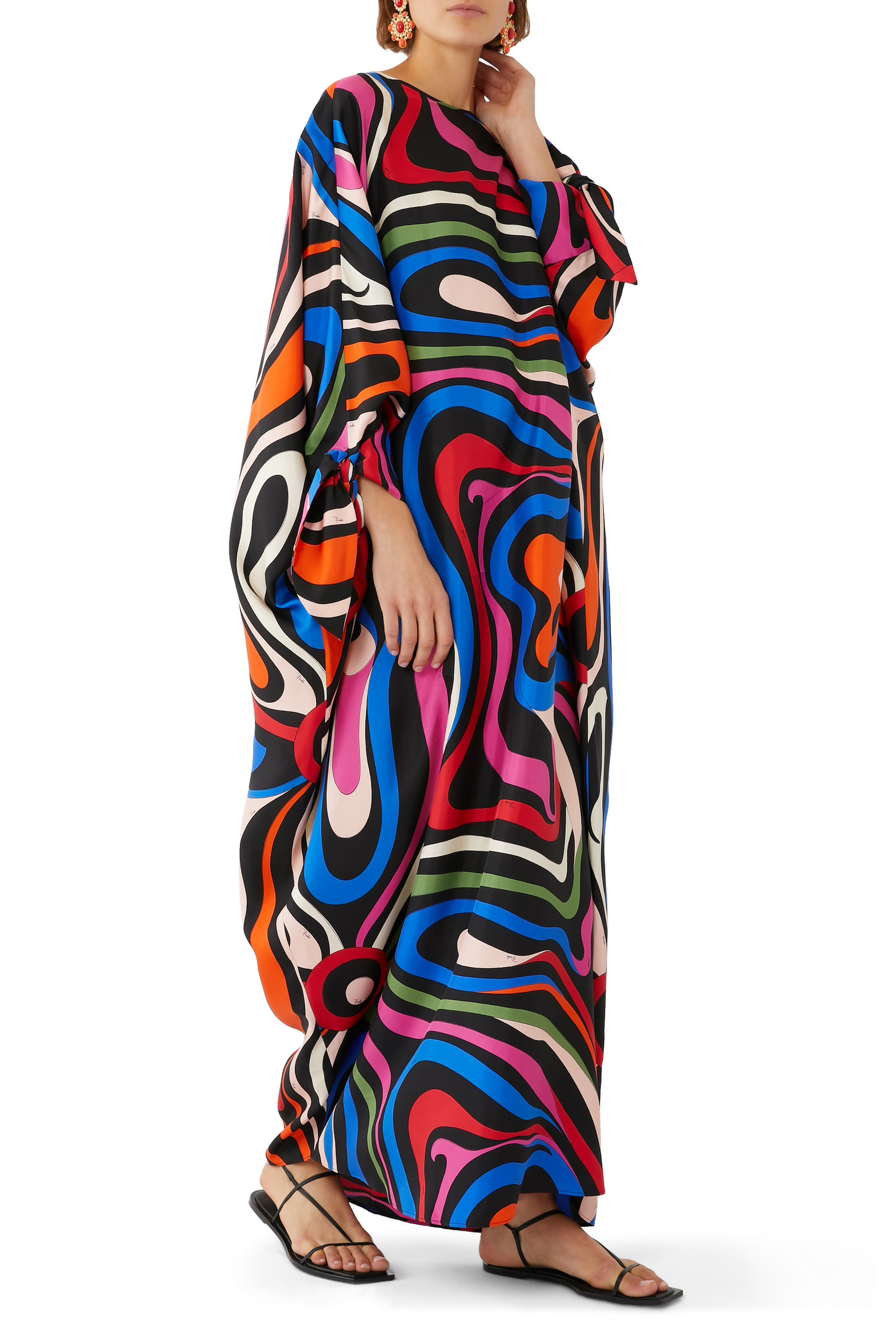 Marmo-Print Silk-Twill Kaftan Dress