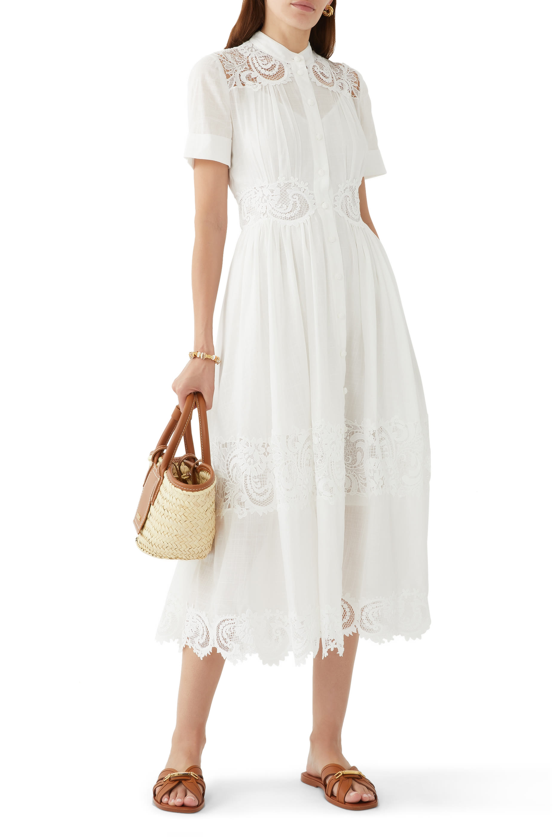 Pop Lace Trimmed Midi Dress