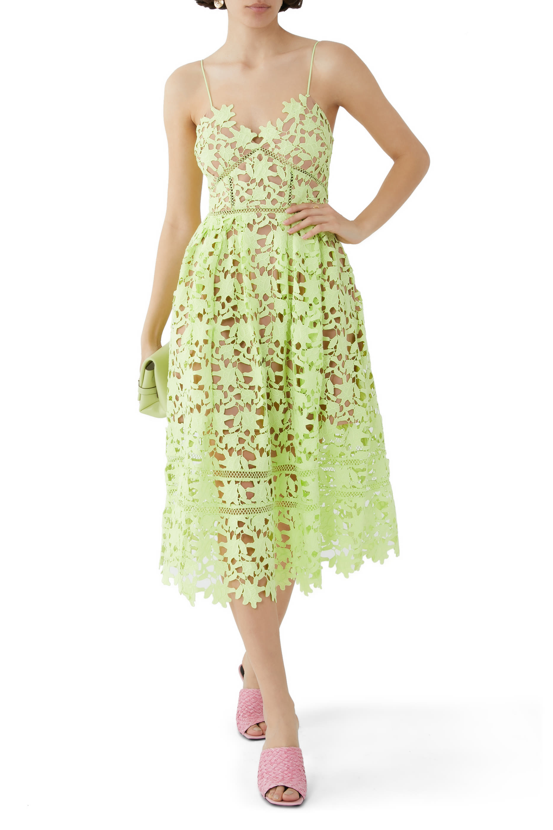 Lace Midi Strappy Neckline Dress