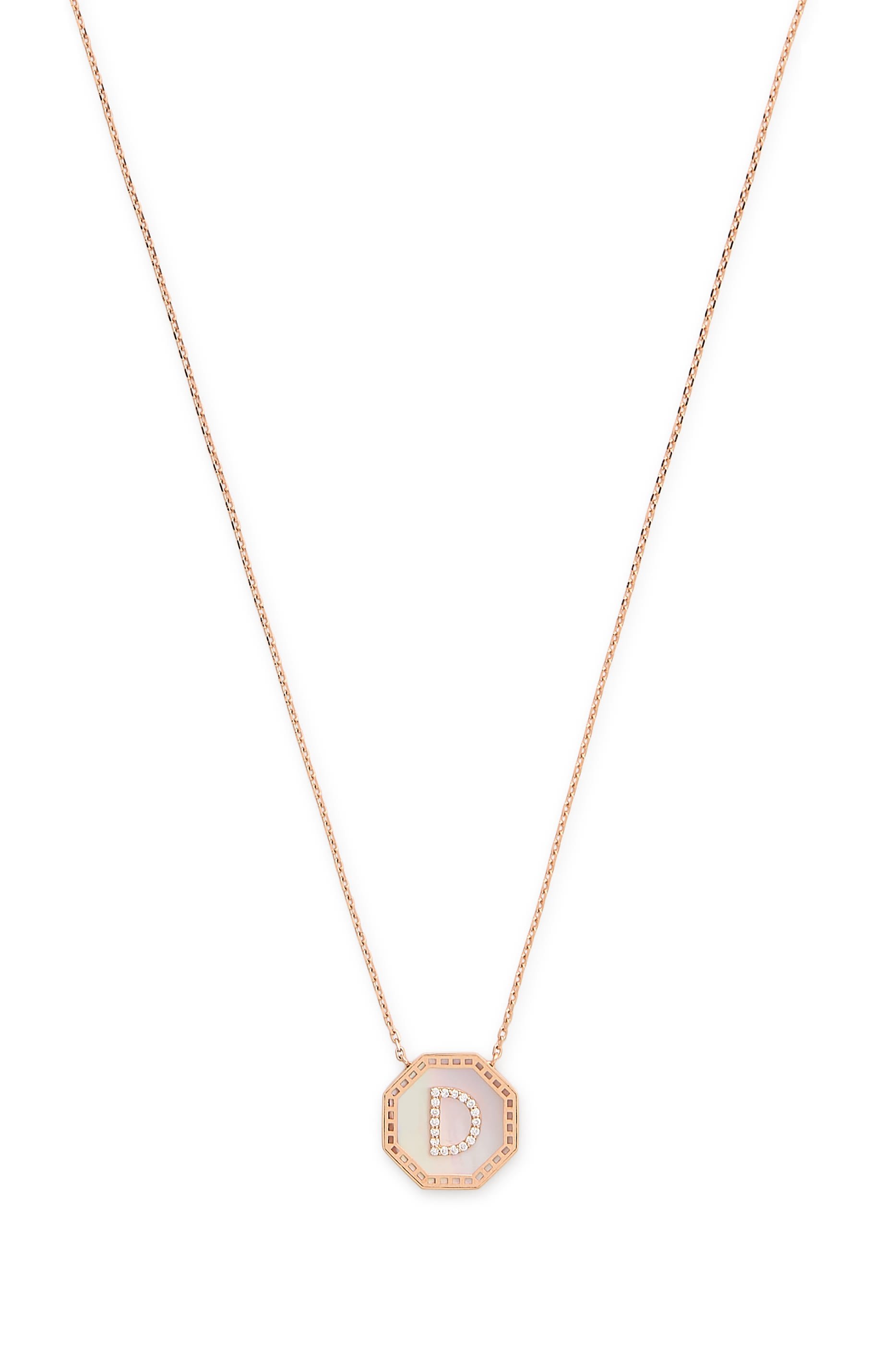 Harf Turath Letter D Necklace, 18k Rose Gold & Diamonds