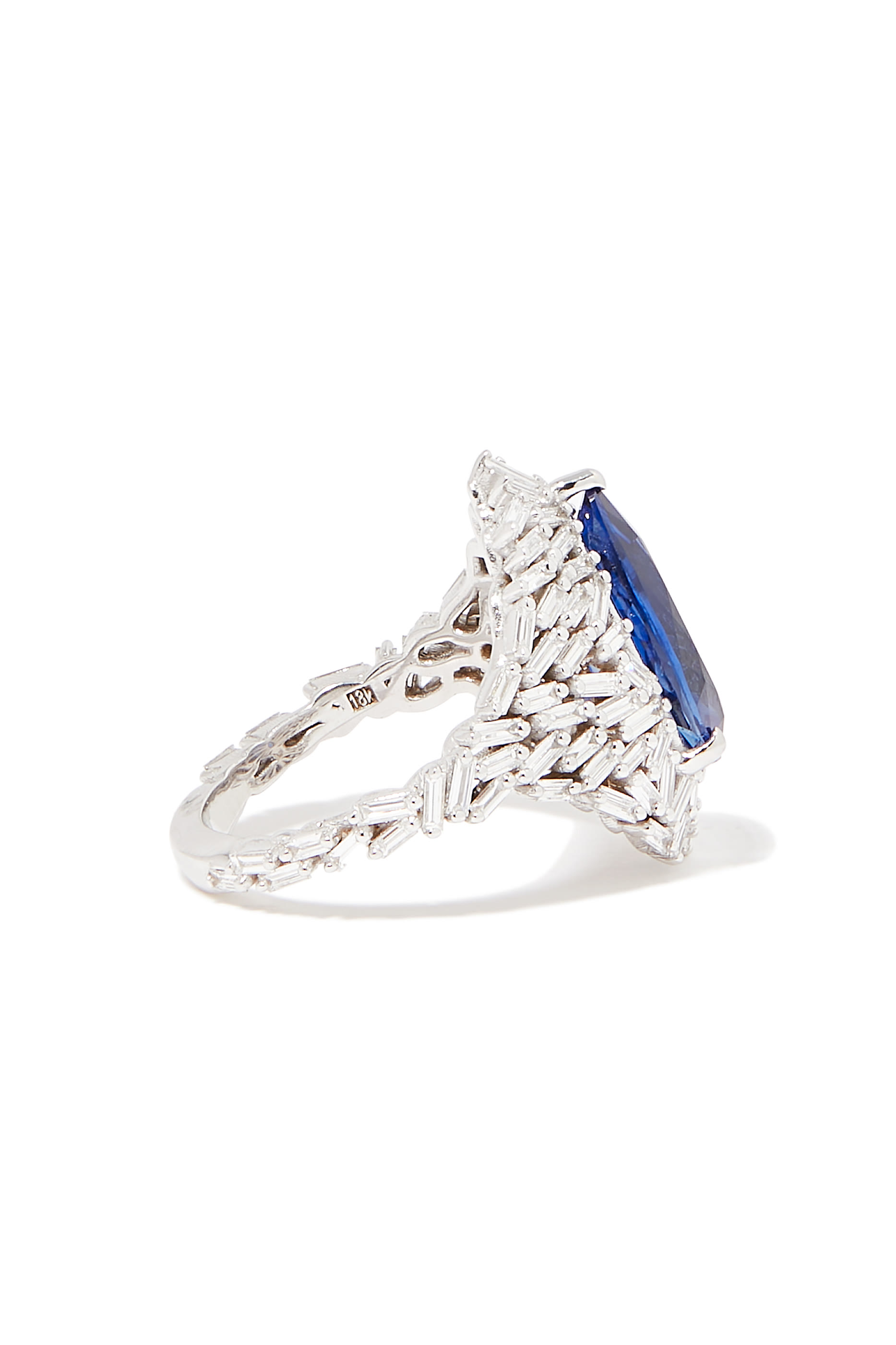 Cylonsapphire Baguette Ring, 18k White Gold & Diamond
