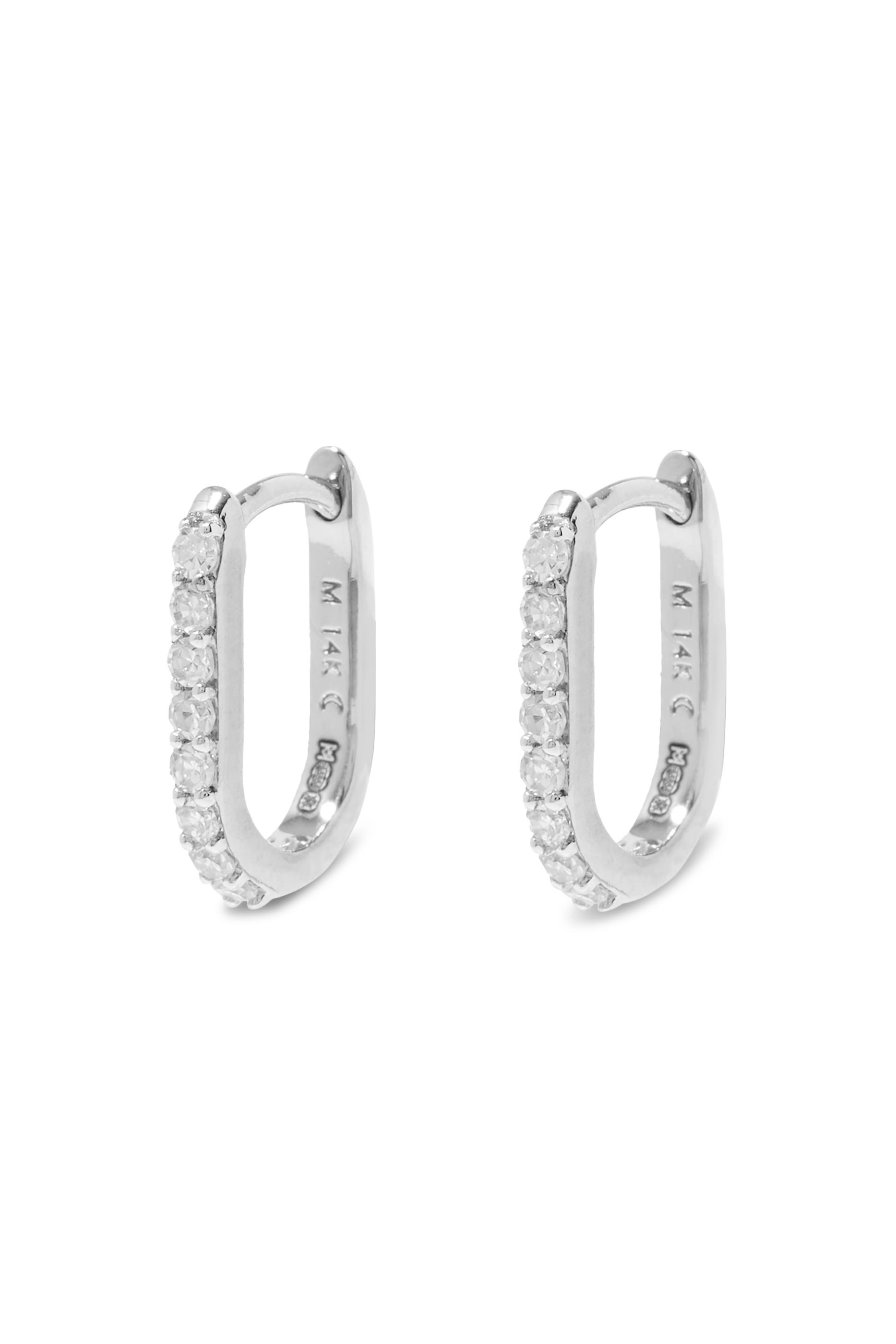 Fine Diamond Ovate Mini Hoop Earrings, 14k White Gold & Diamonds