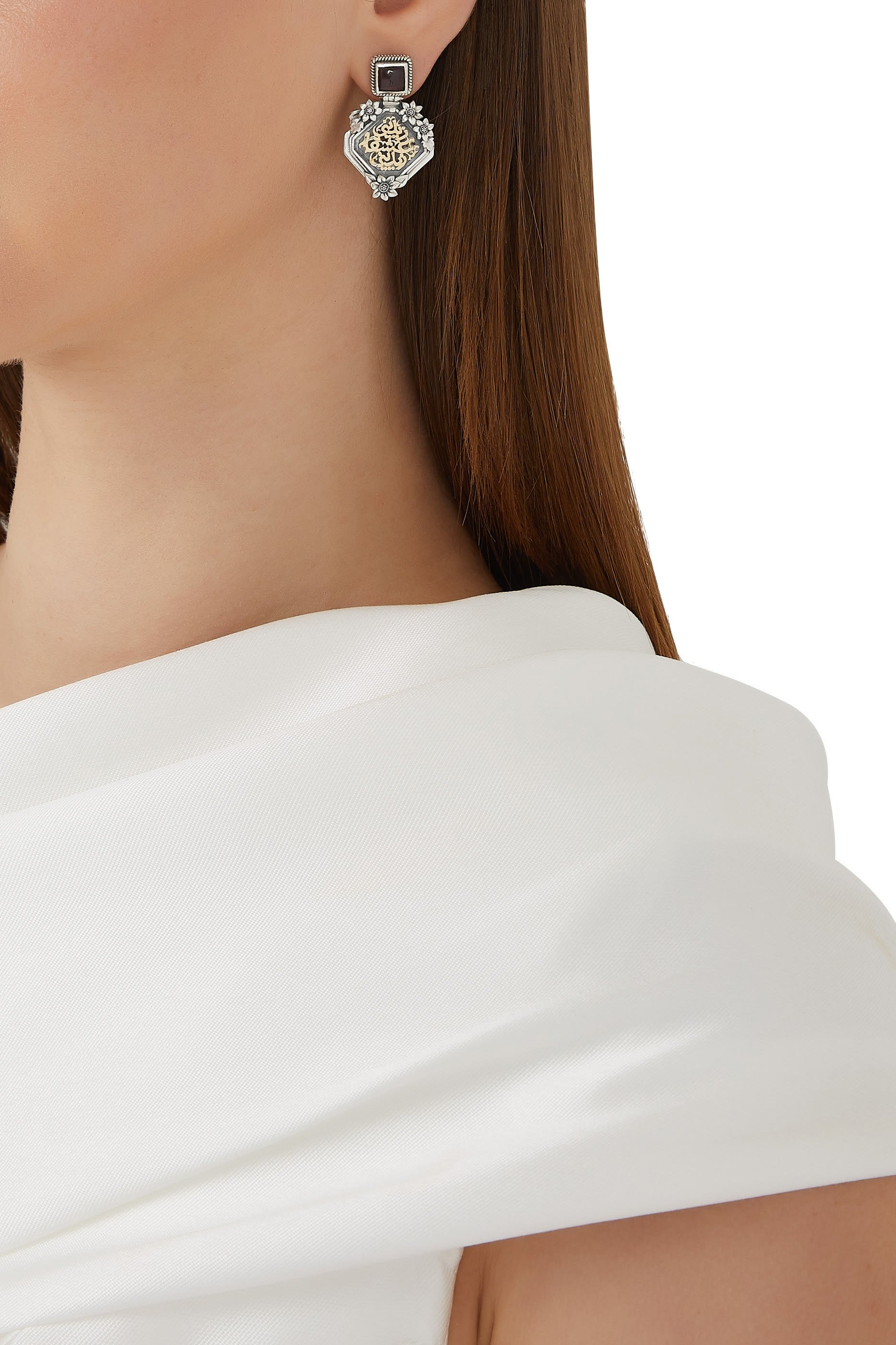 Nizar Qabbani Earrings, 18k Gold & Garnet