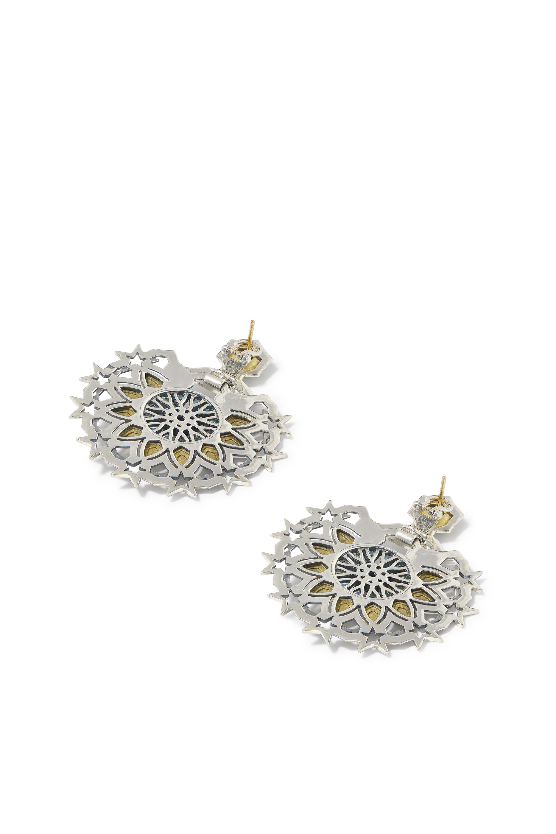 Barsbay Earrings,  18K Gold with Sterling Silver, Rubies & Amethyst