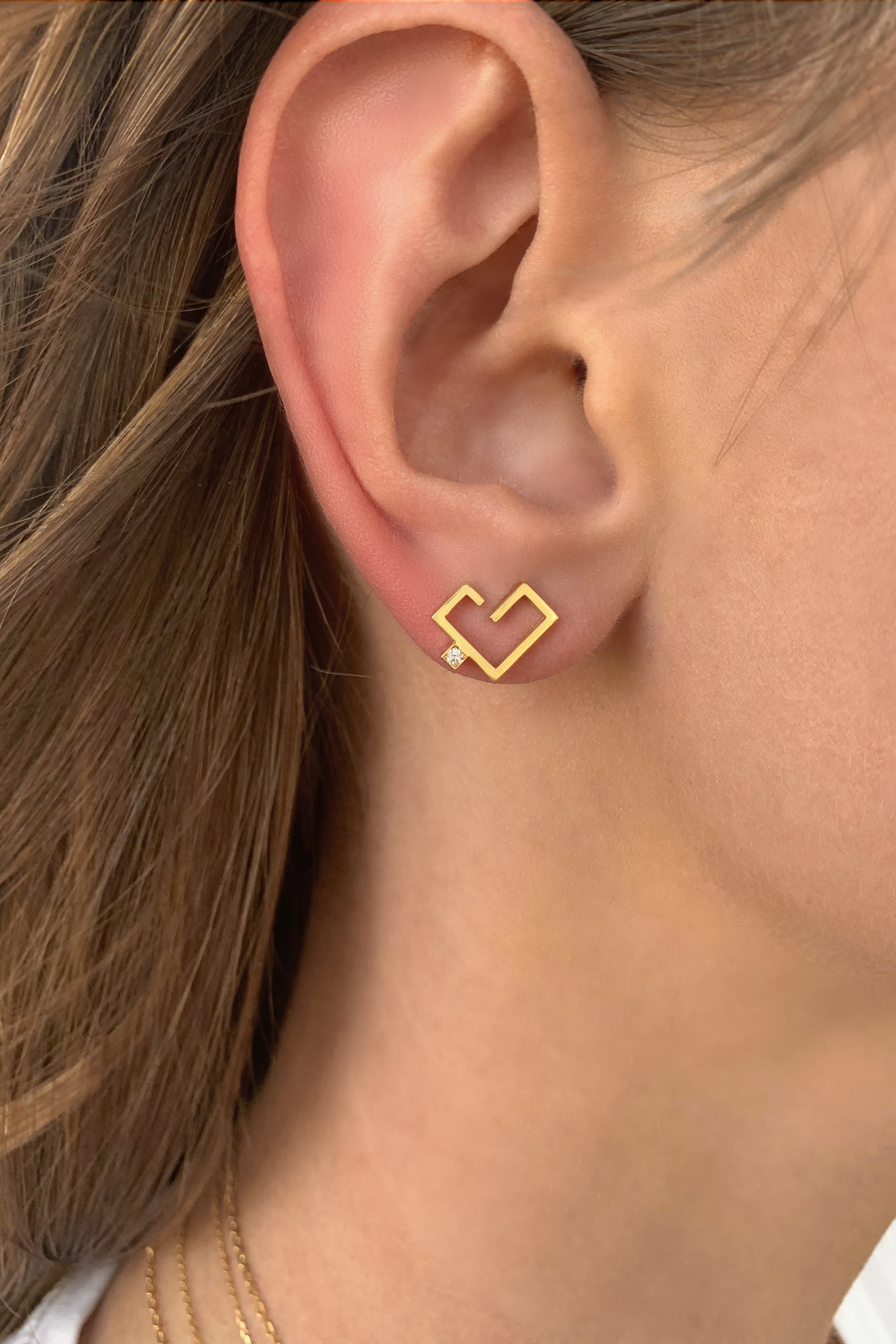 Single Hubb Earring, 18k Pink Gold & Diamond