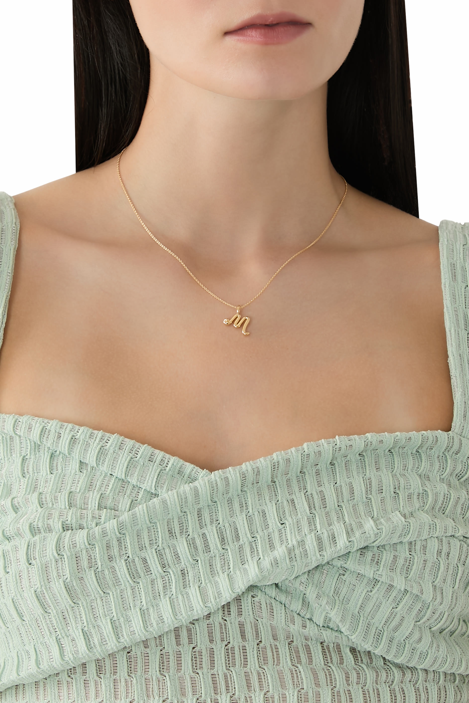 Curly Molten Mini Initial Necklace - M, 18k Recycled Gold Vermeil on Recycled Sterling Silver