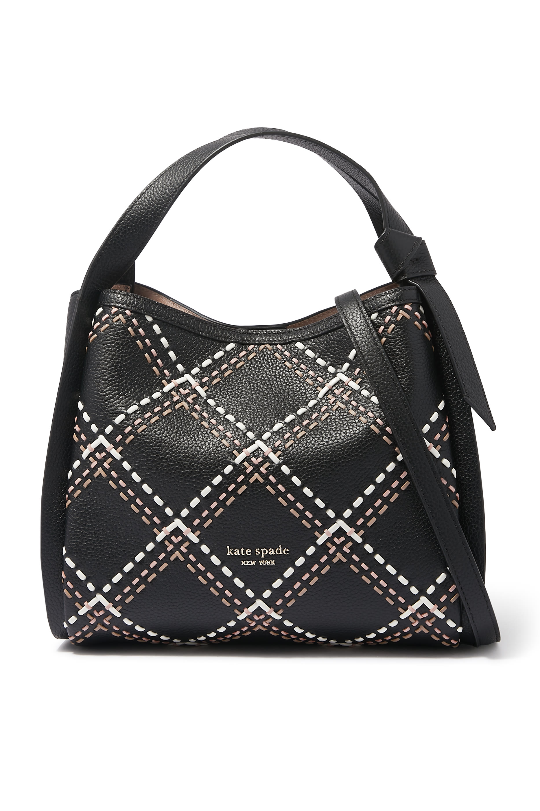 Knott Plaid Stitch Medium Crossbody Tote Bag