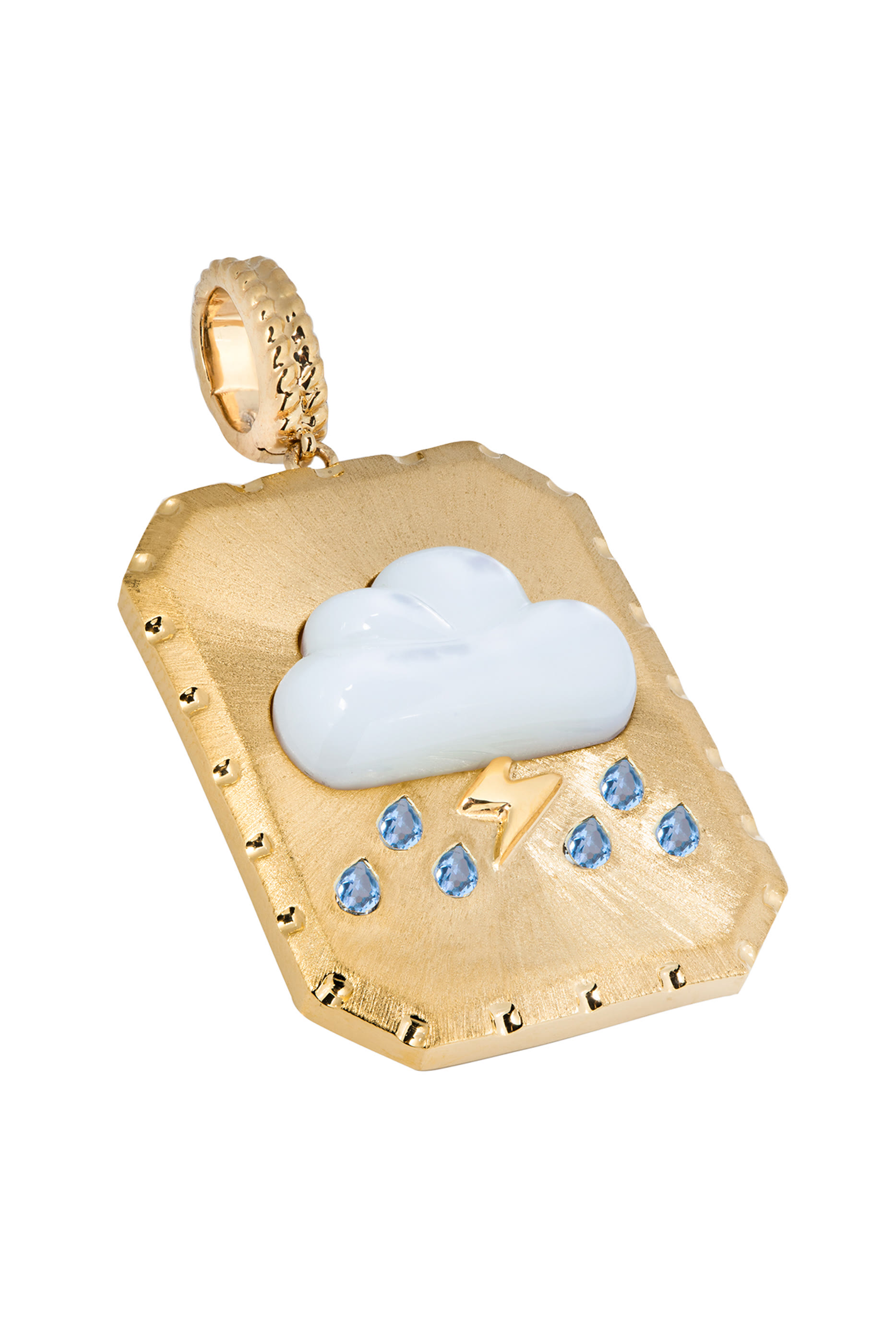 Cloud Brushed Charm, 18K Yellow Gold & Mother of Pearl