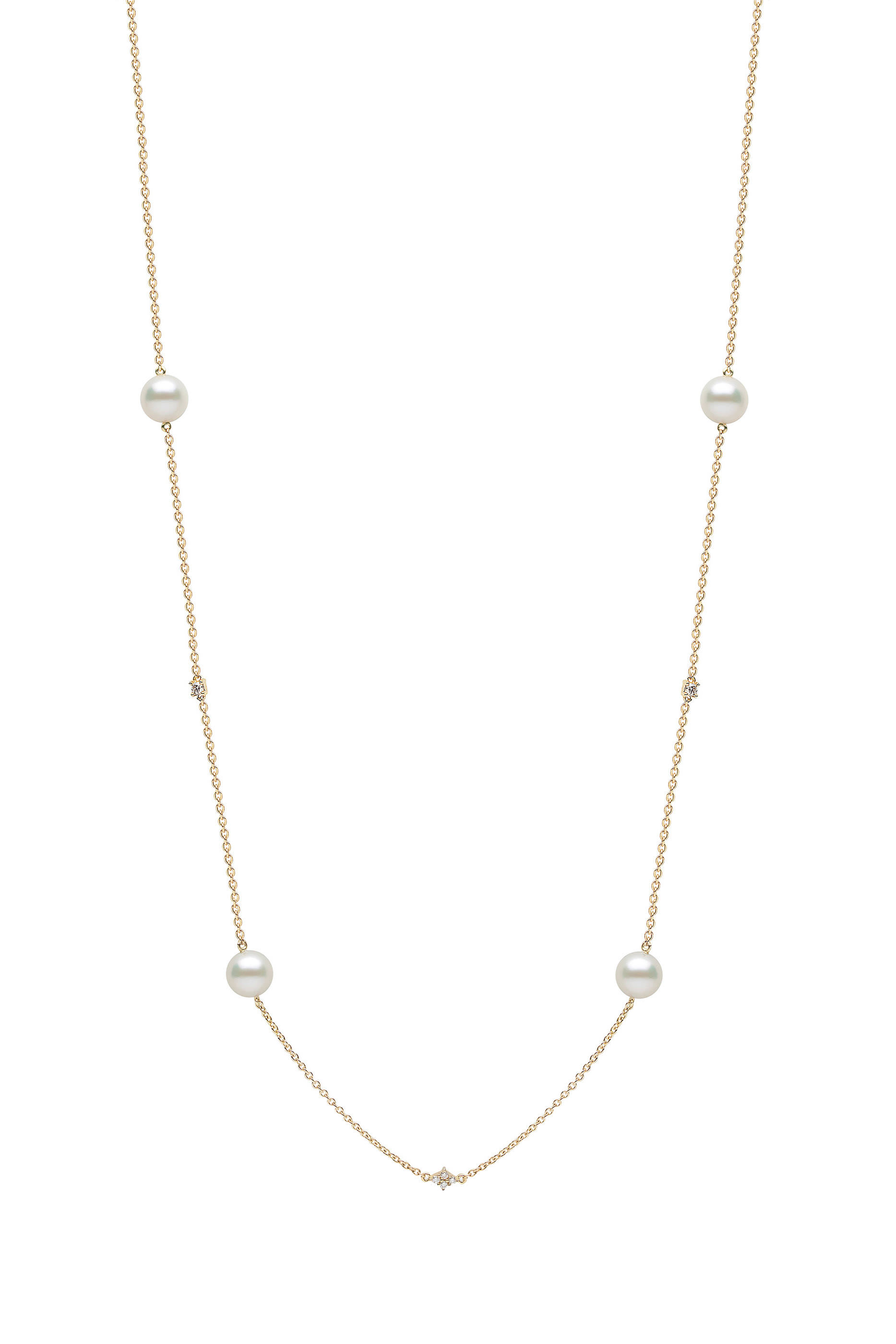 Classic Necklace, 18K Yellow Gold, Diamond & Pearl