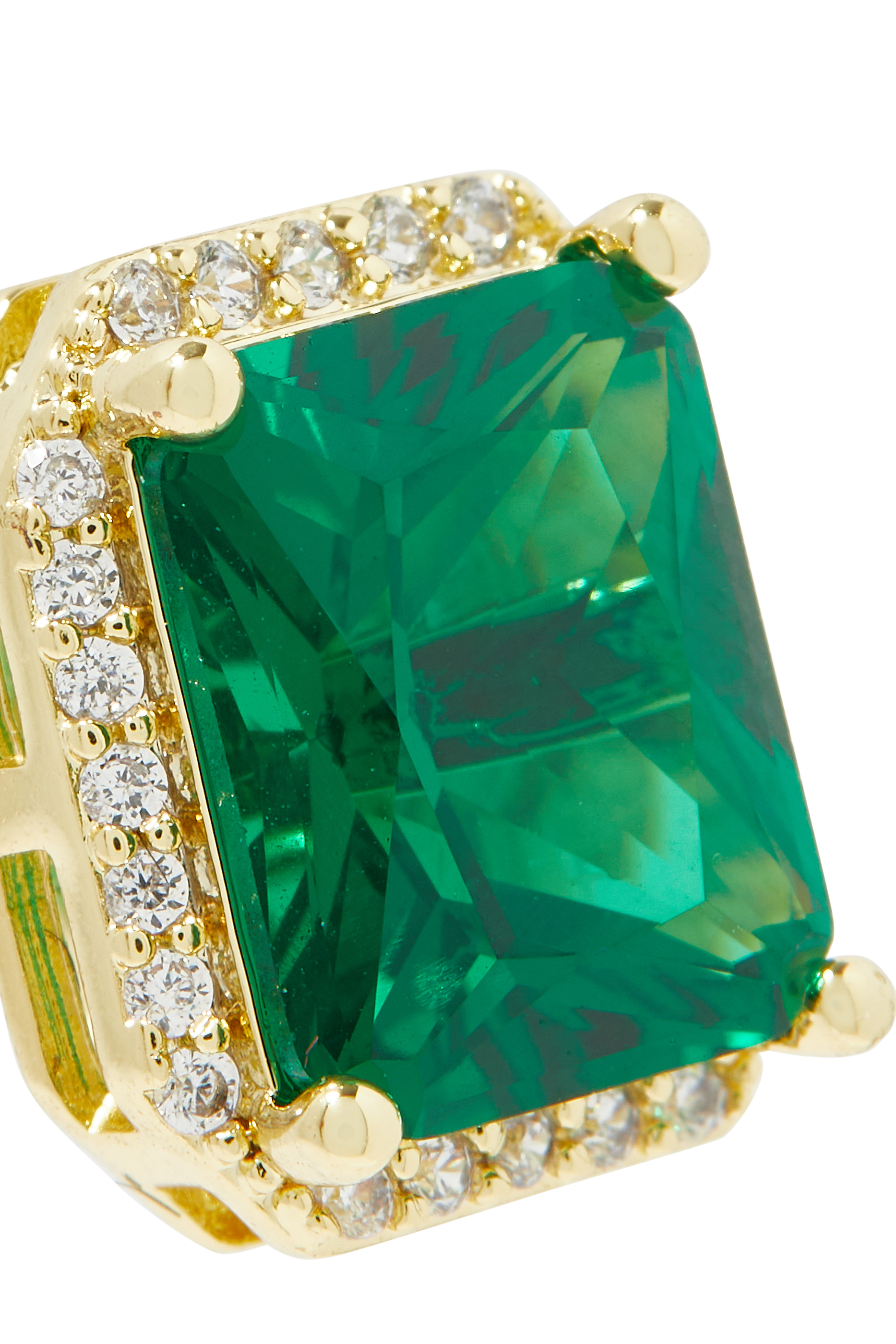 Emerald Pave Halo Stud Earrings, Gold-Plated Brass, Emerald & Cubic Zirconia