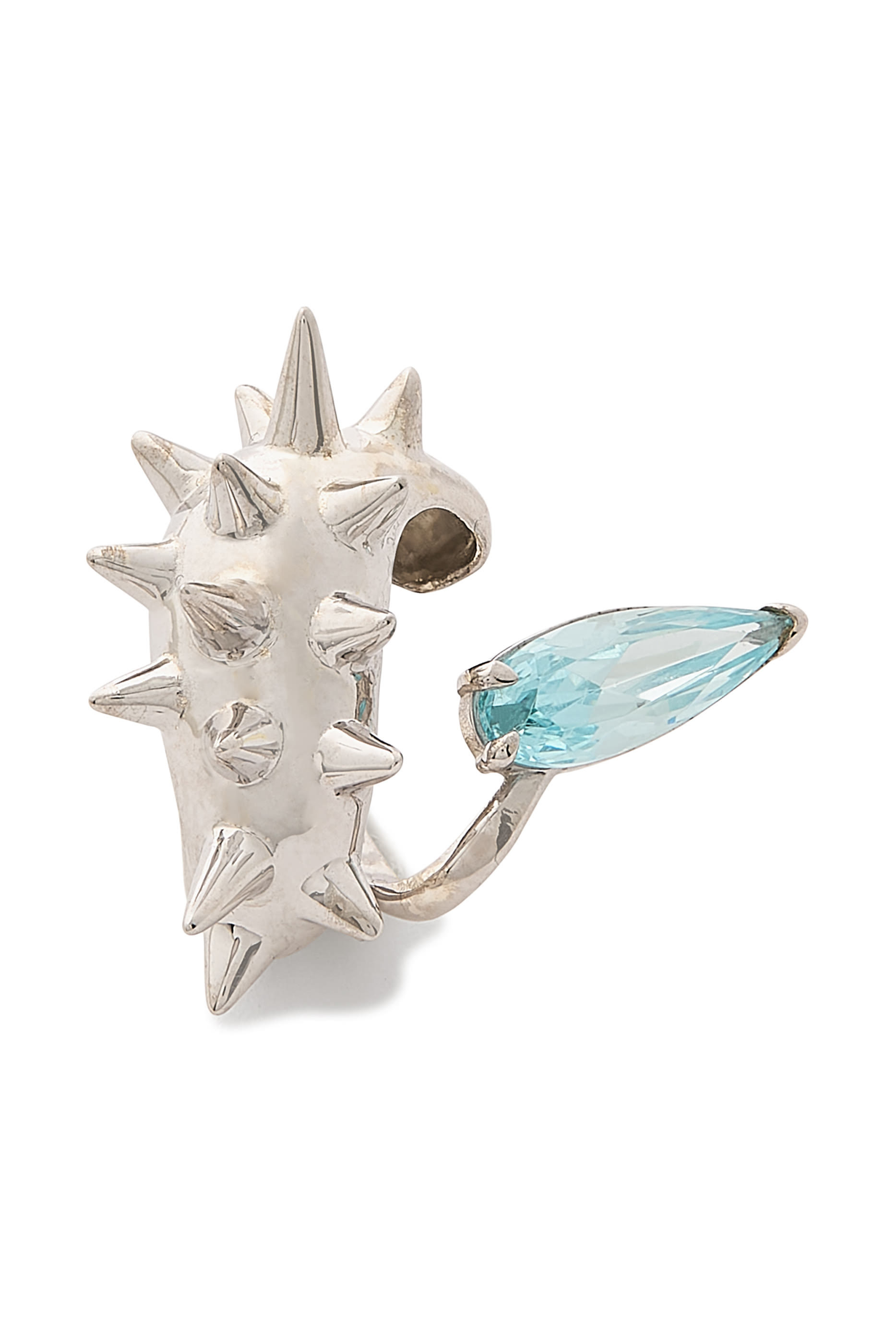 Mini Spike Alien Single Ear Cuff, 925 Sterling Silver & Crystal