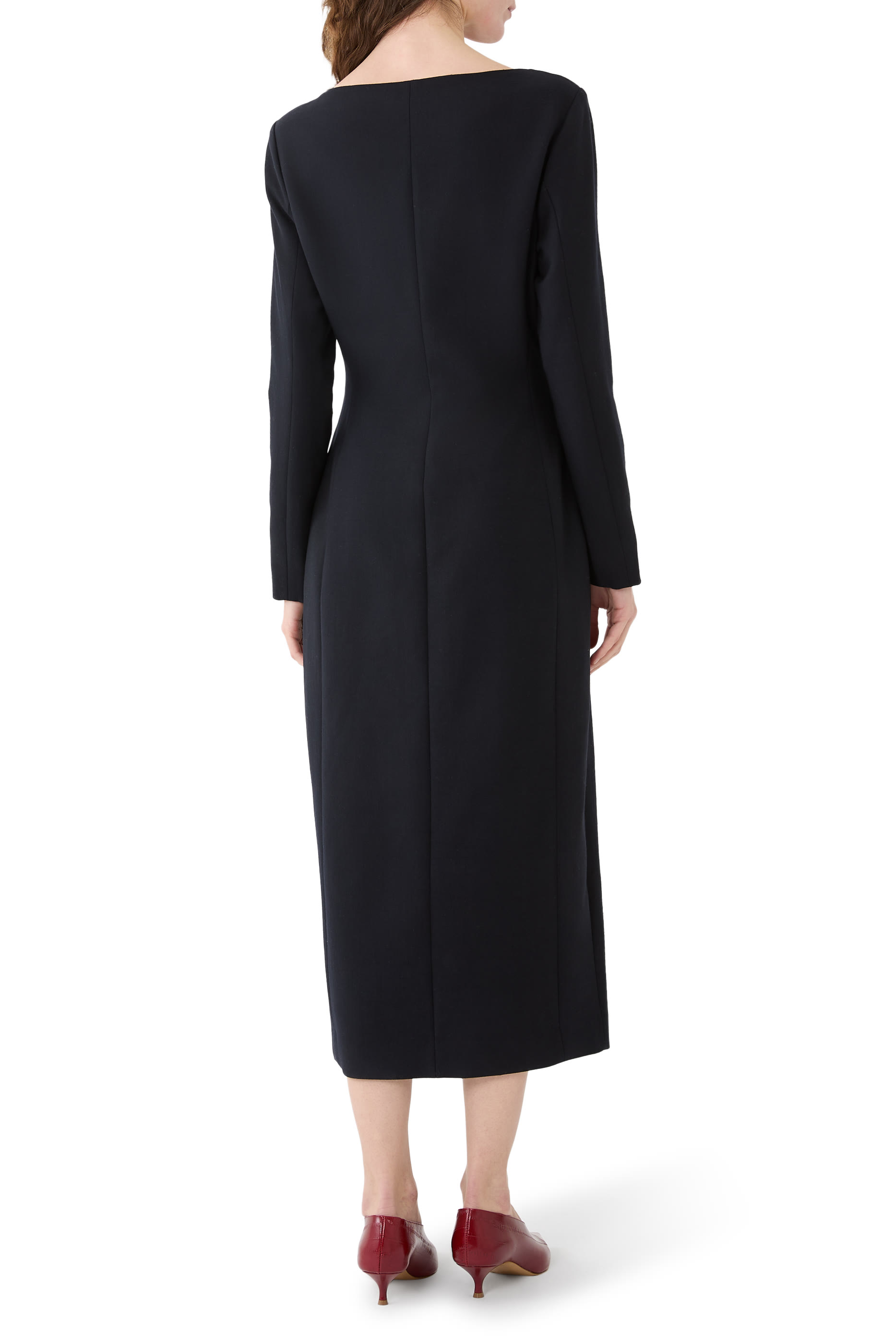Tense Wool Double Cloth Front-Zip Dress