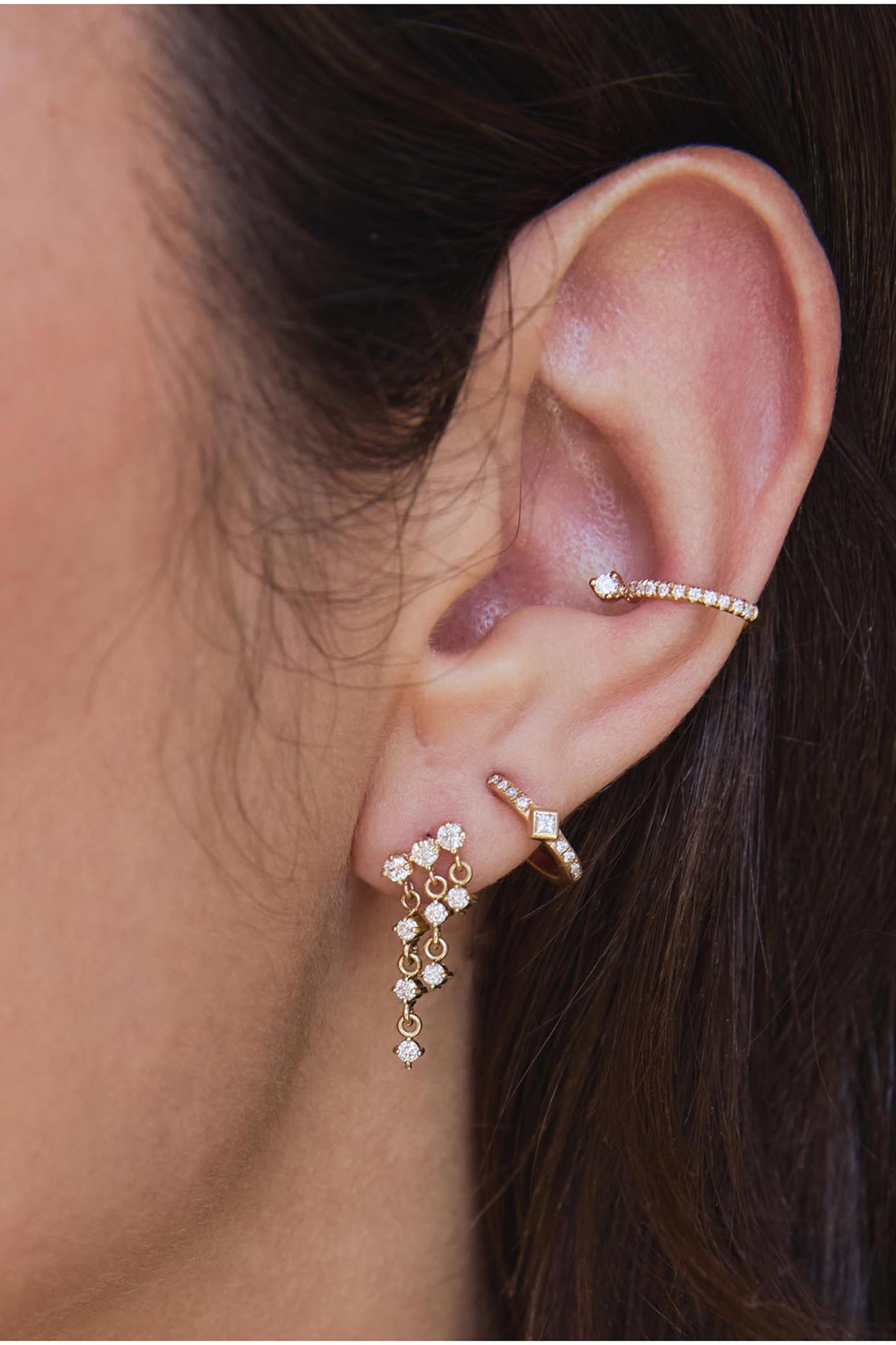 Bar Huggie Hoops, 14K Yellow Gold & Diamonds