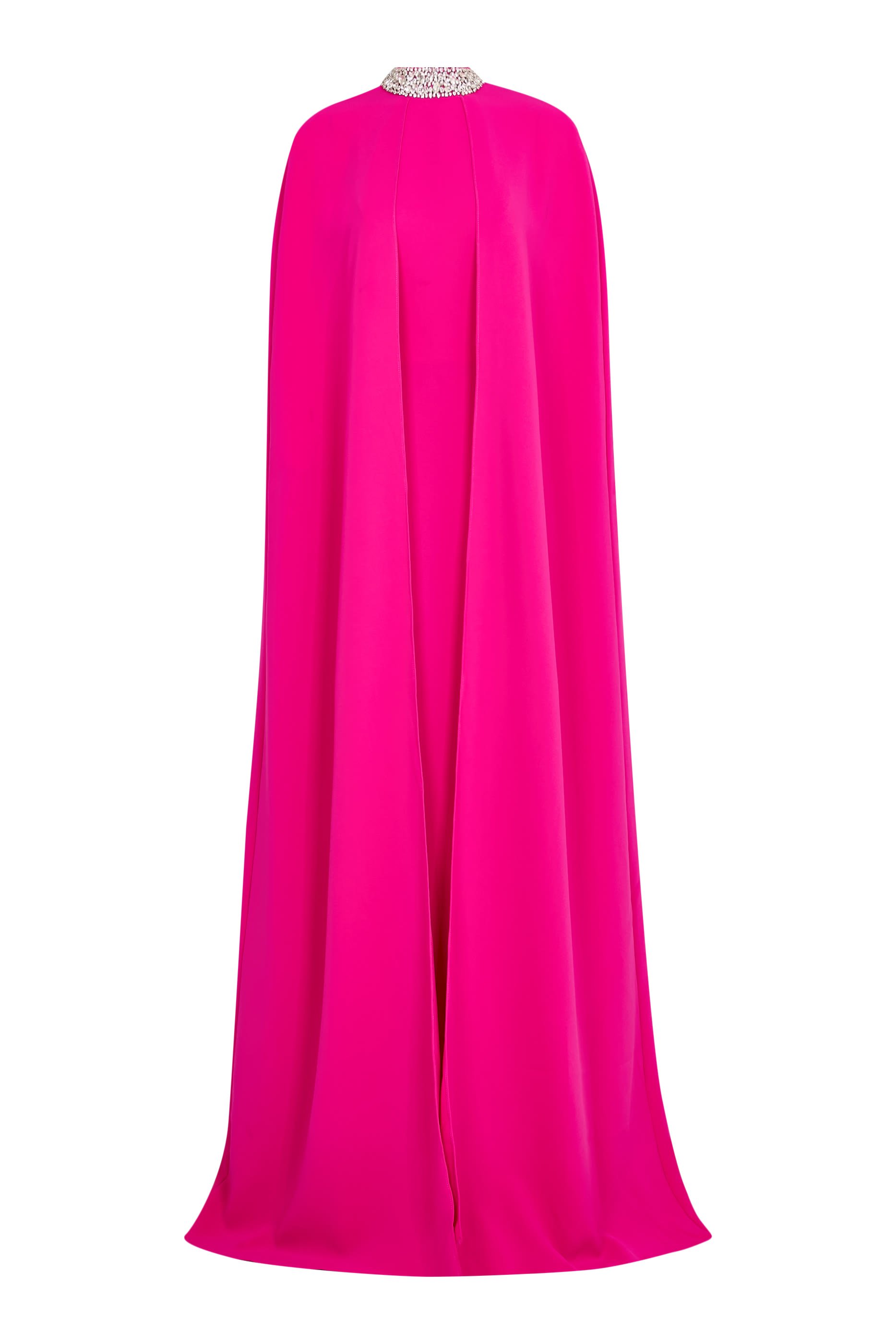 Embellished Collar High-Neck Cape Gown